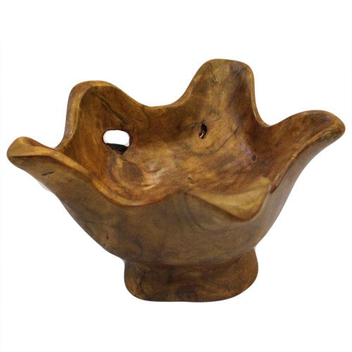Natural Teak Root Wooden Bowl – Medium Wavy Rim | Hand-Carved Rustic Serving & Display Bowl