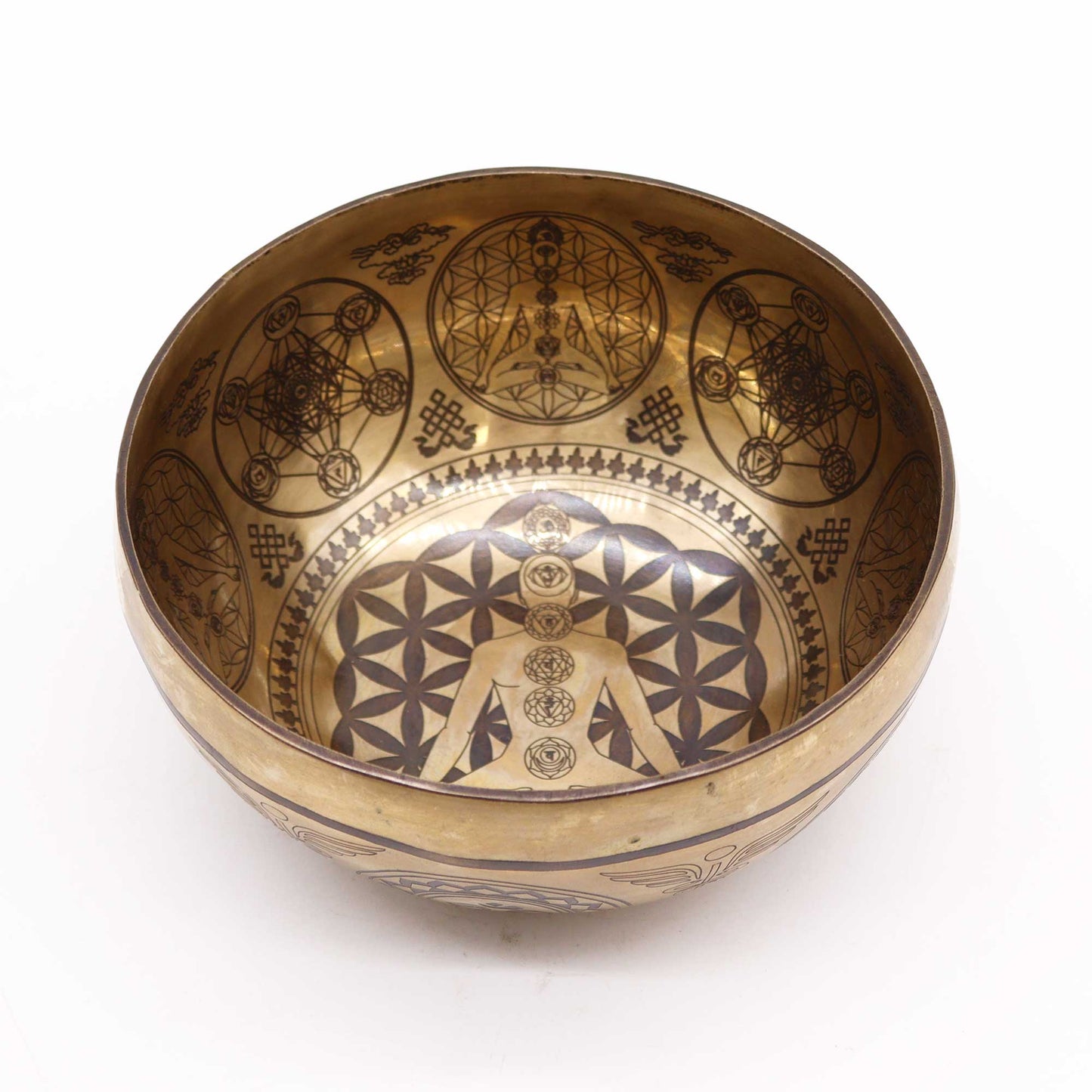 Tibetan Brass Healing Singing Bowl – 7 Chakras (16cm) | Engraved, Resonant & Spiritually Empowering