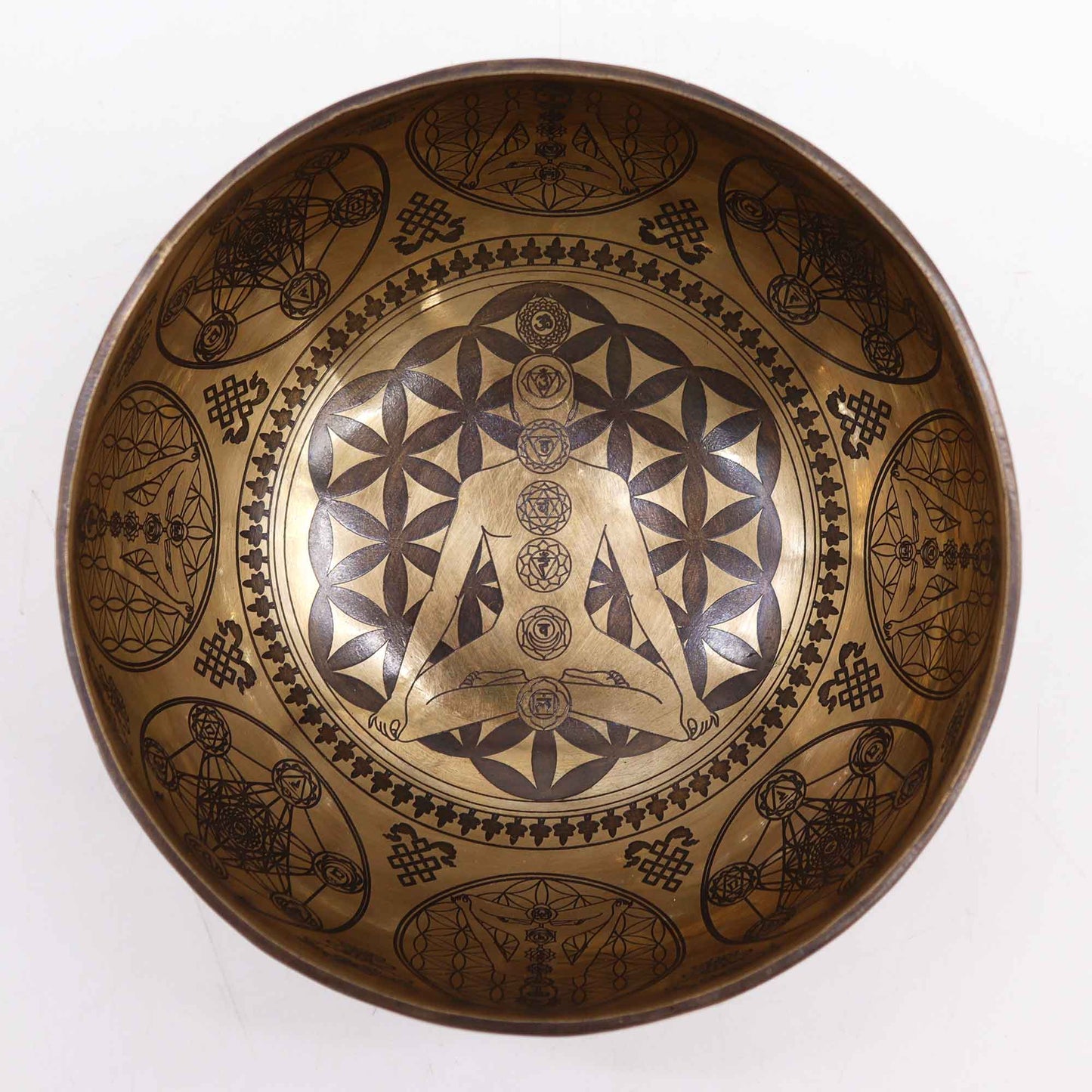 Tibetan Brass Healing Singing Bowl – 7 Chakras (16cm) | Engraved, Resonant & Spiritually Empowering