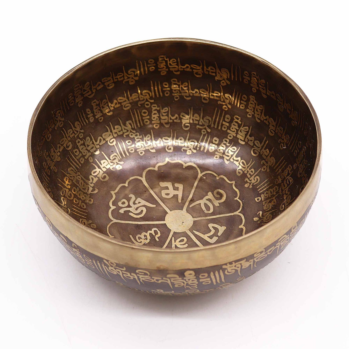 Tibetan Brass Healing Singing Bowl – Mantra (16cm) | Engraved, Resonant & Spiritually Empowering