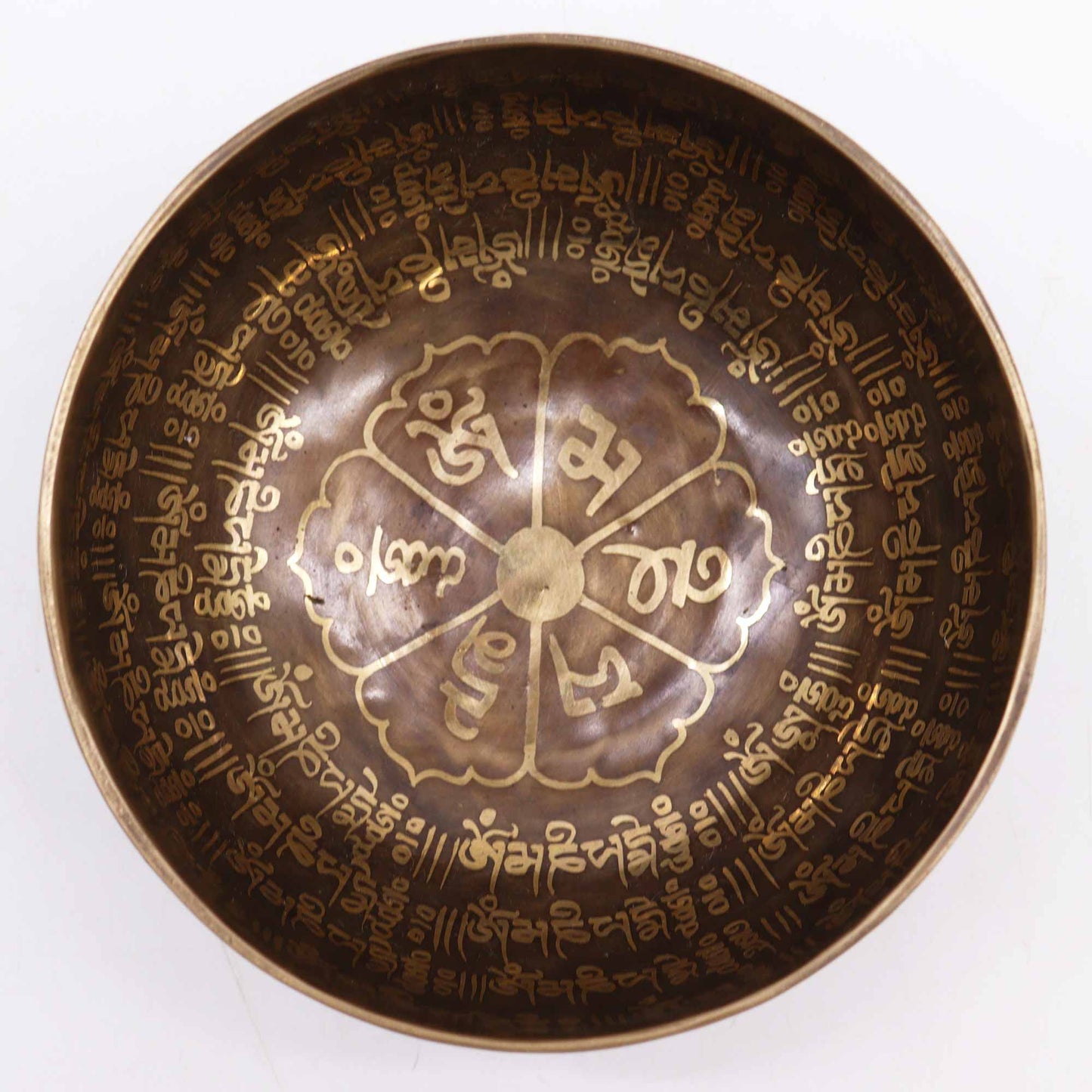 Tibetan Brass Healing Singing Bowl – Mantra (16cm) | Engraved, Resonant & Spiritually Empowering