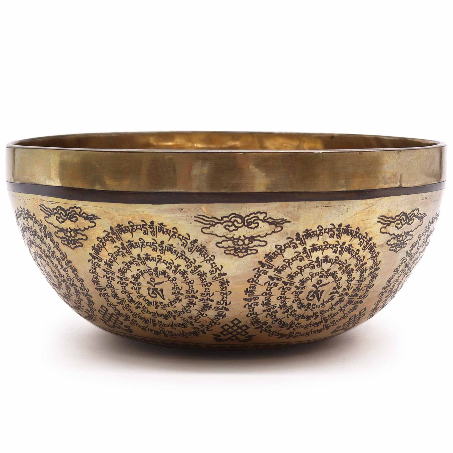 Tibetan Brass Healing Singing Bowl – Om & Buddha (21cm) | Engraved, Resonant & Handcrafted