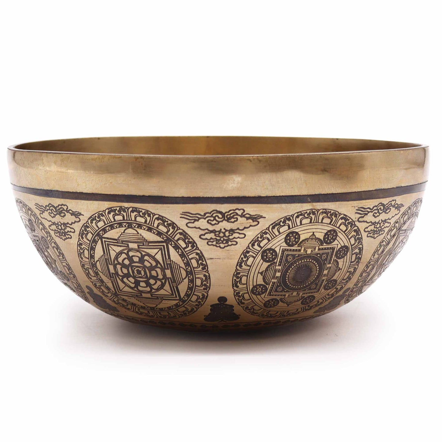 Tibetan Brass Healing Singing Bowl – 7 Chakras & Flower of Life (21cm) | Engraved, Resonant & Handcrafted