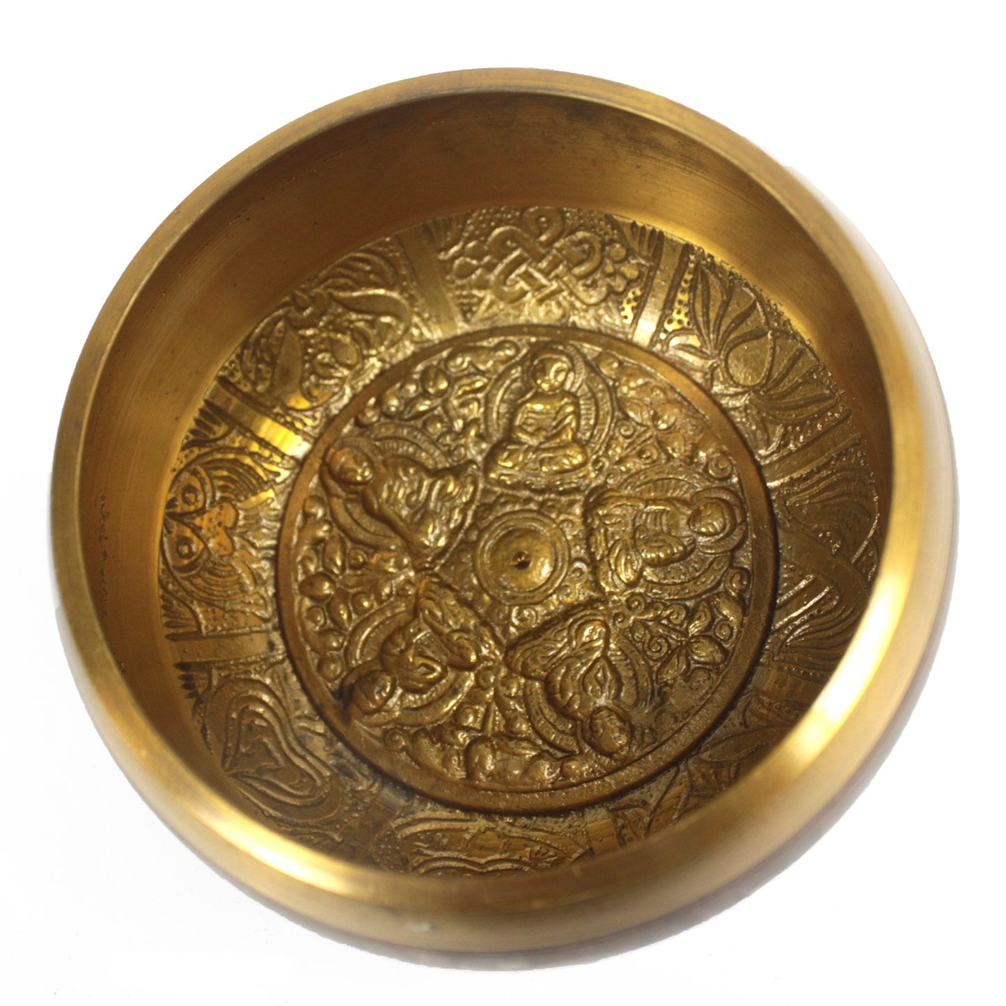 Buddhist Singing Bowl – Five Buddhas (11cm) | Handcrafted Brass Meditation Bowl