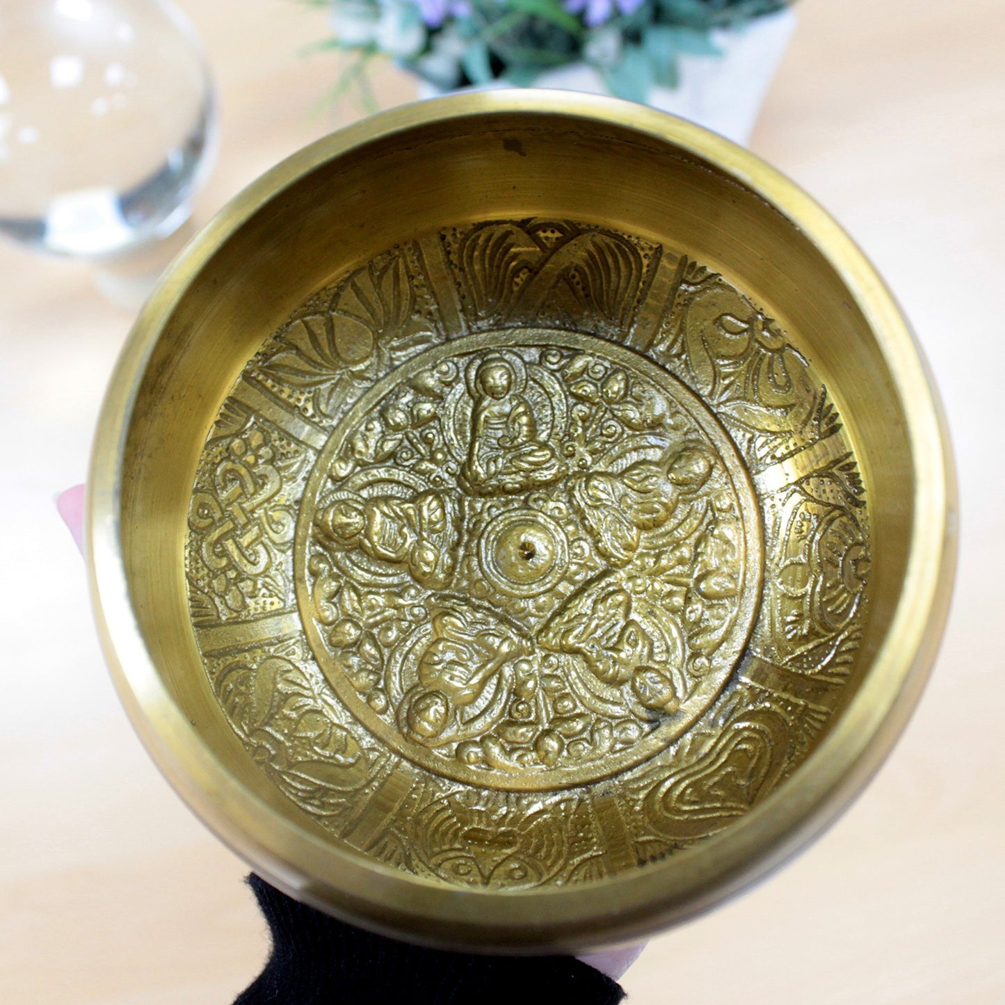 Buddhist Singing Bowl – Five Buddhas (11cm) | Handcrafted Brass Meditation Bowl