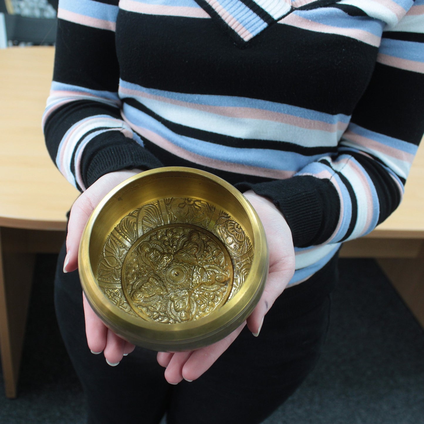Buddhist Singing Bowl – Five Buddhas (11cm) | Handcrafted Brass Meditation Bowl