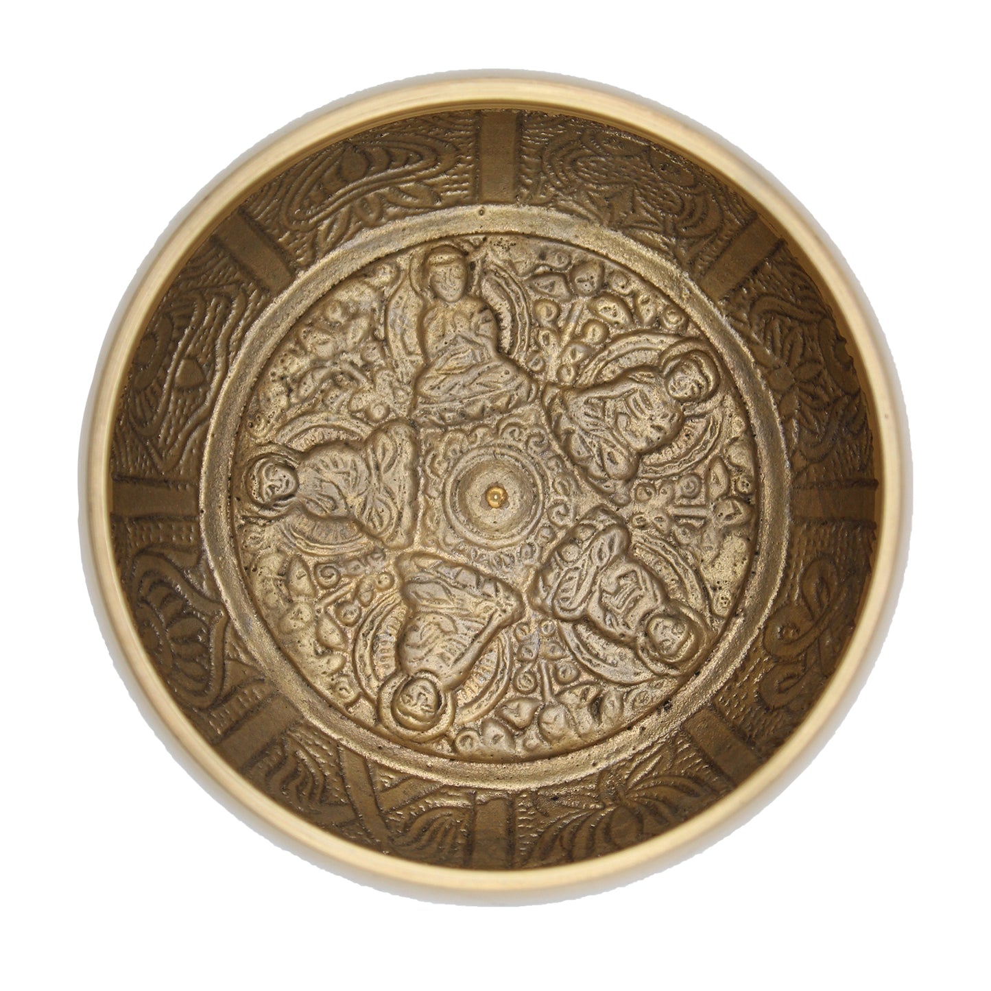 Buddhist Singing Bowl – Five Buddhas (11cm) | Handcrafted Brass Meditation Bowl