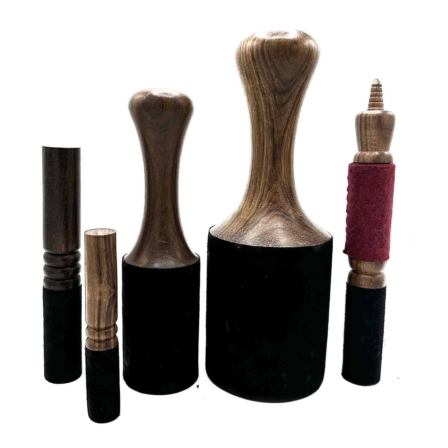 Ringed Wooden Singing Bowl Striker – Indian Laurel (13cm) | Single Ring Carved Design with Velvet Wrap