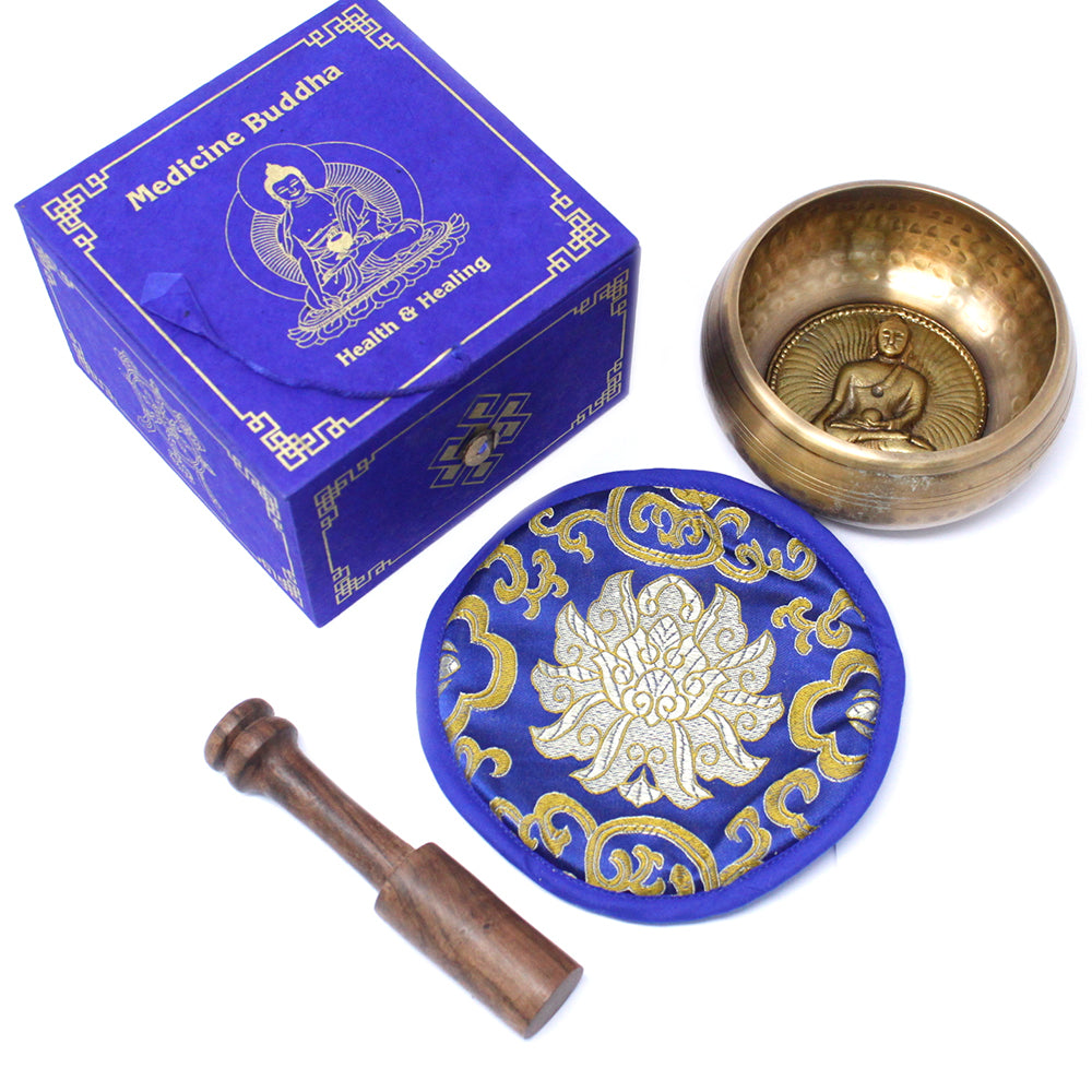 Tibetan Healing Singing Bowl Set – Medicine Buddha (13cm) | Handcrafted Brass & Gift-Boxed