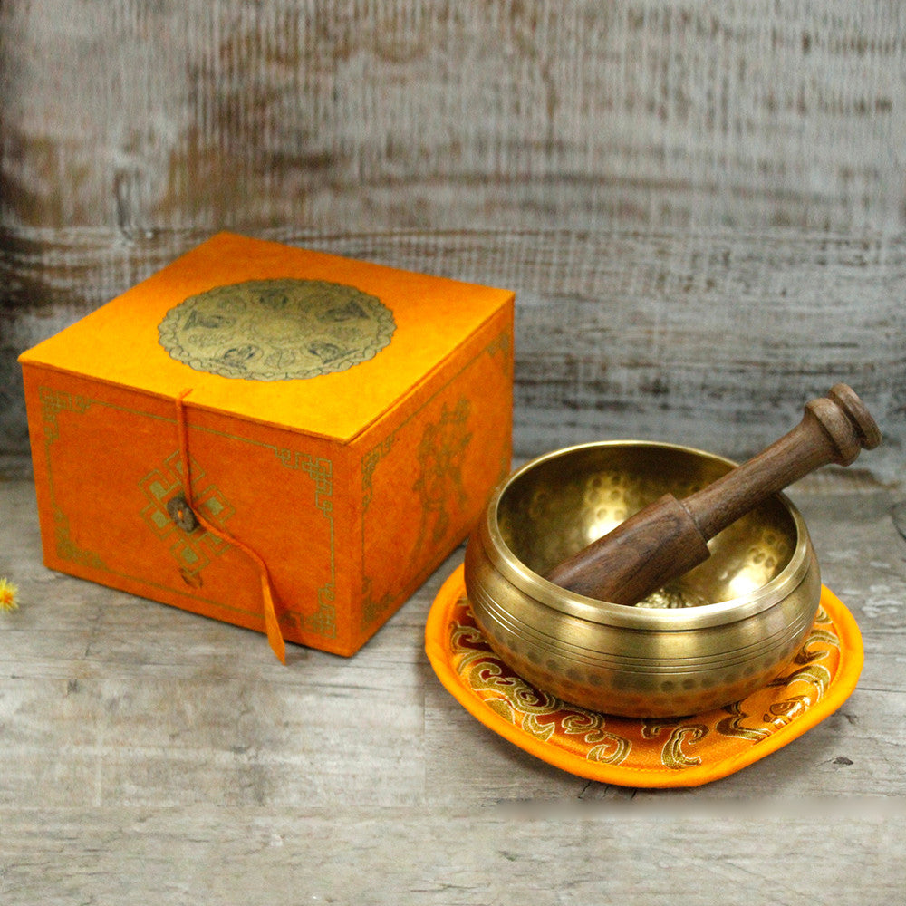 Tibetan Healing Singing Bowl Set – Five Buddhas (13cm) | Handcrafted Brass & Gift-Boxed