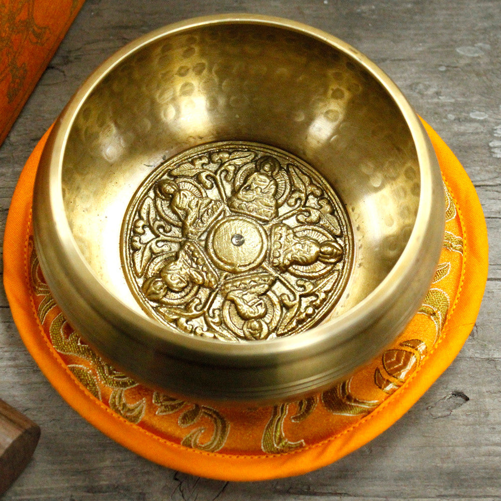 Tibetan Healing Singing Bowl Set – Five Buddhas (13cm) | Handcrafted Brass & Gift-Boxed