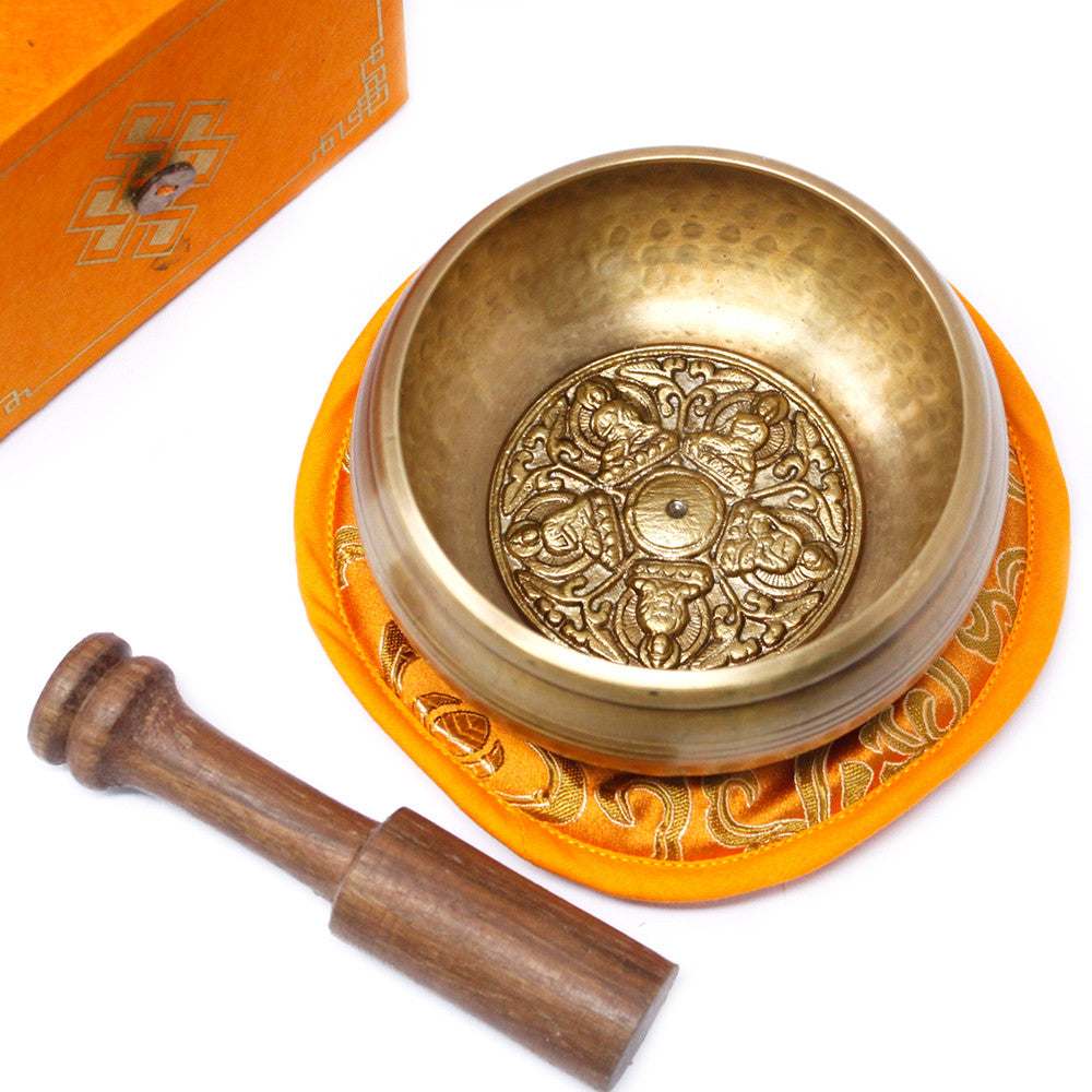 Tibetan Healing Singing Bowl Set – Five Buddhas (13cm) | Handcrafted Brass & Gift-Boxed
