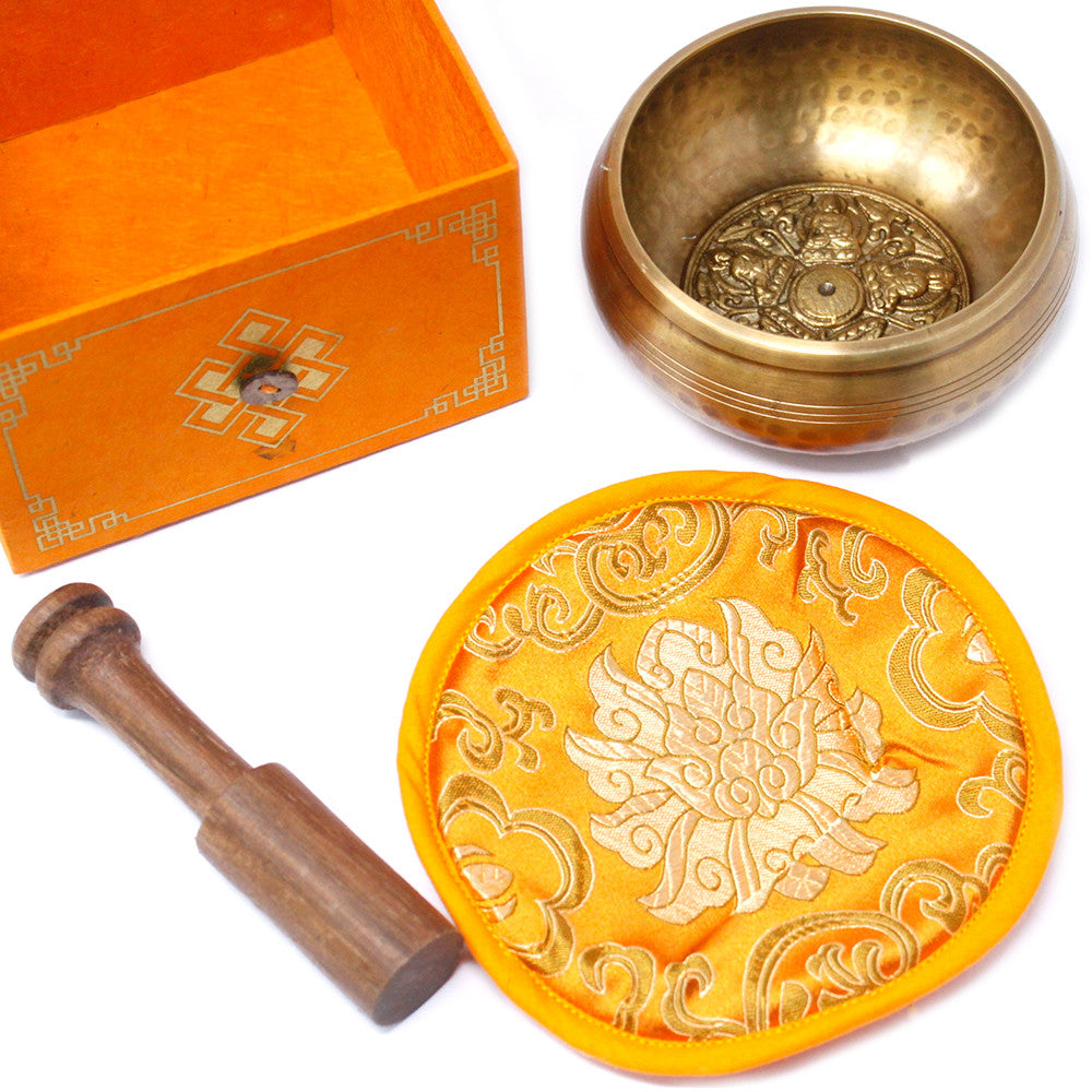 Tibetan Healing Singing Bowl Set – Five Buddhas (13cm) | Handcrafted Brass & Gift-Boxed