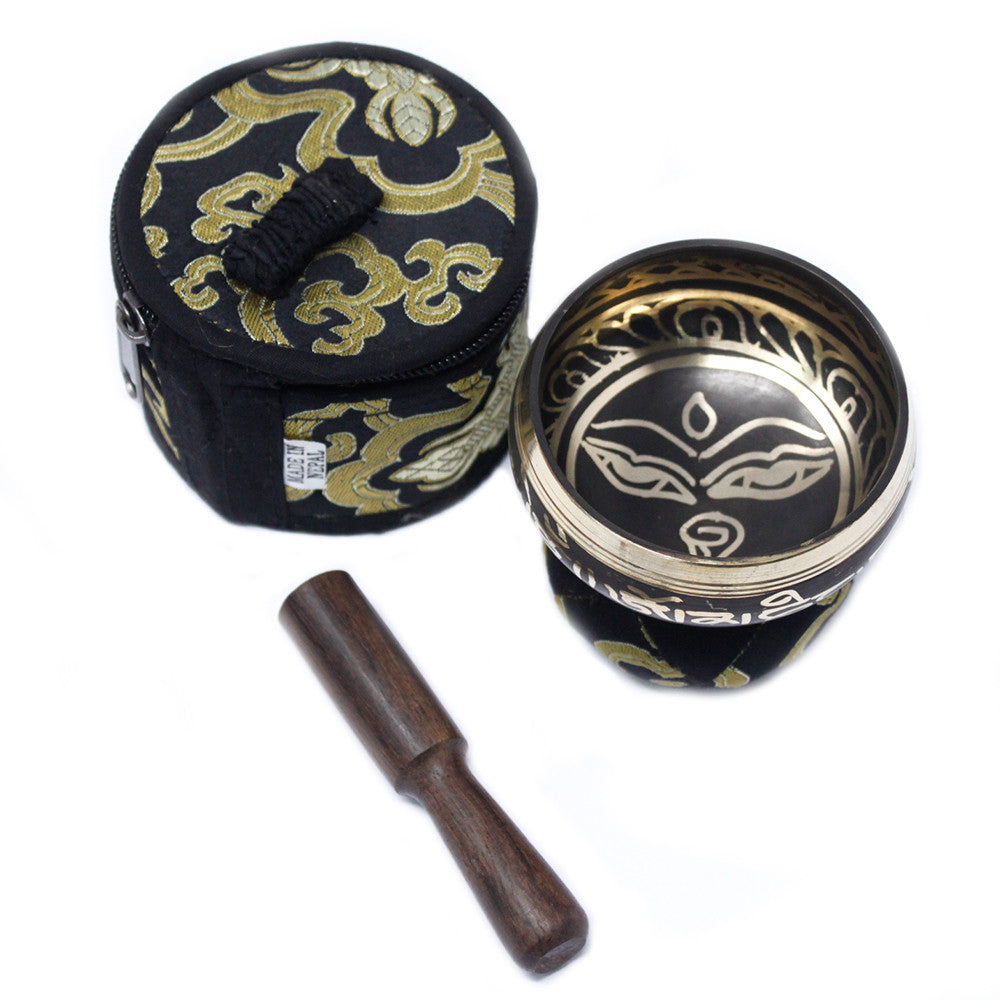 Mini Singing Bowl Gift Set – Black (8cm) | Clear, Resonant Tone for Meditation & Mindfulness