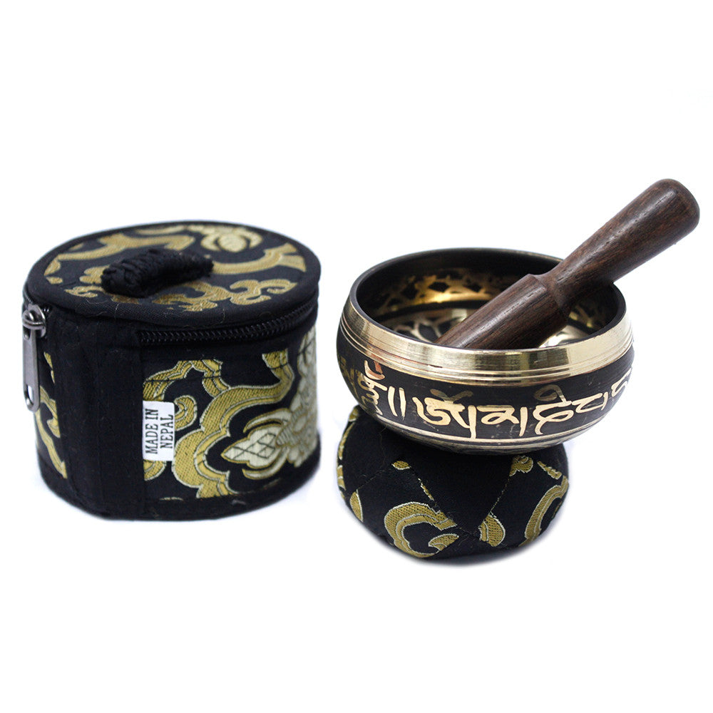 Mini Singing Bowl Gift Set – Black (8cm) | Clear, Resonant Tone for Meditation & Mindfulness