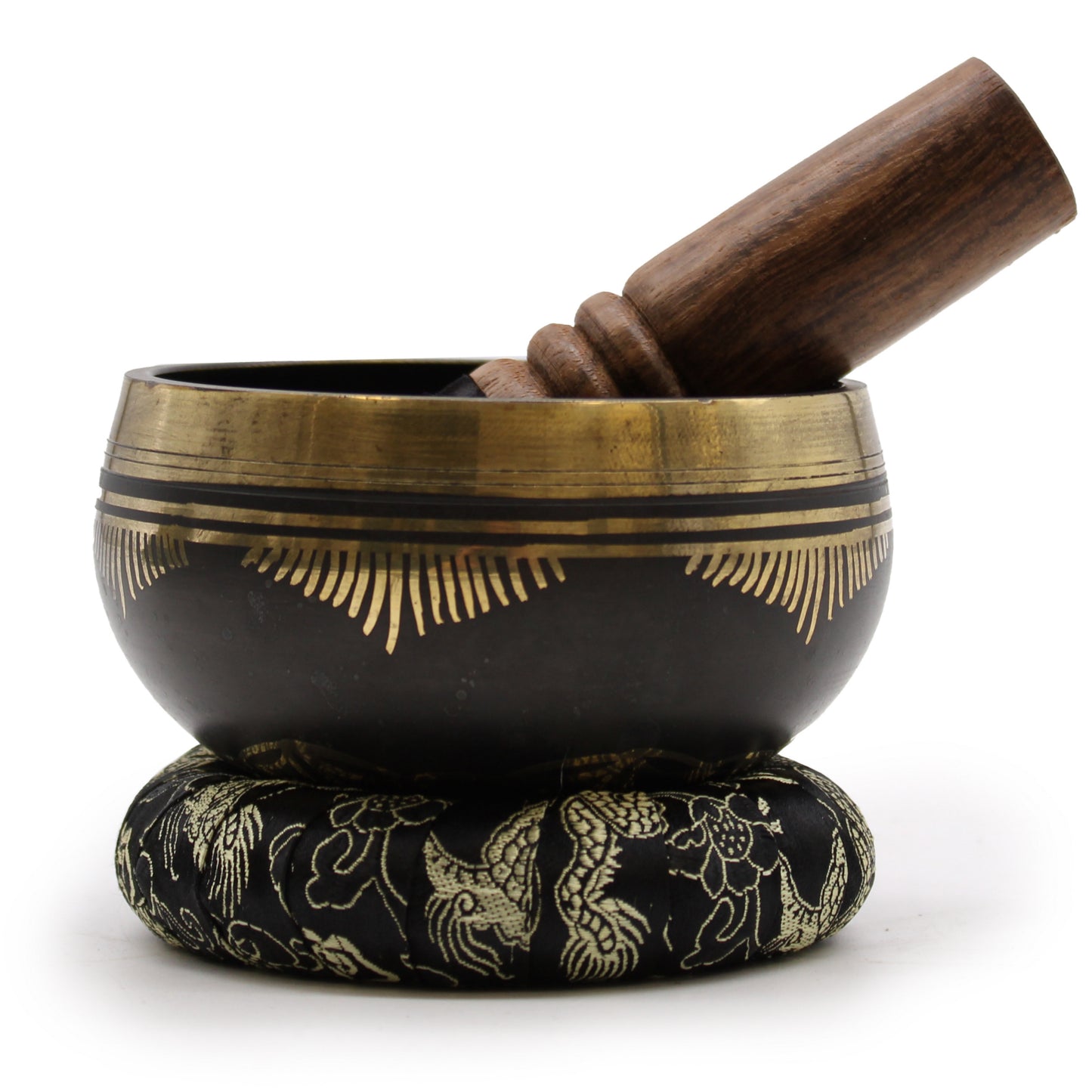 Black & Gold Brass Singing Bowl – Flower of Life (9cm) | High Tone for Clarity & Calm