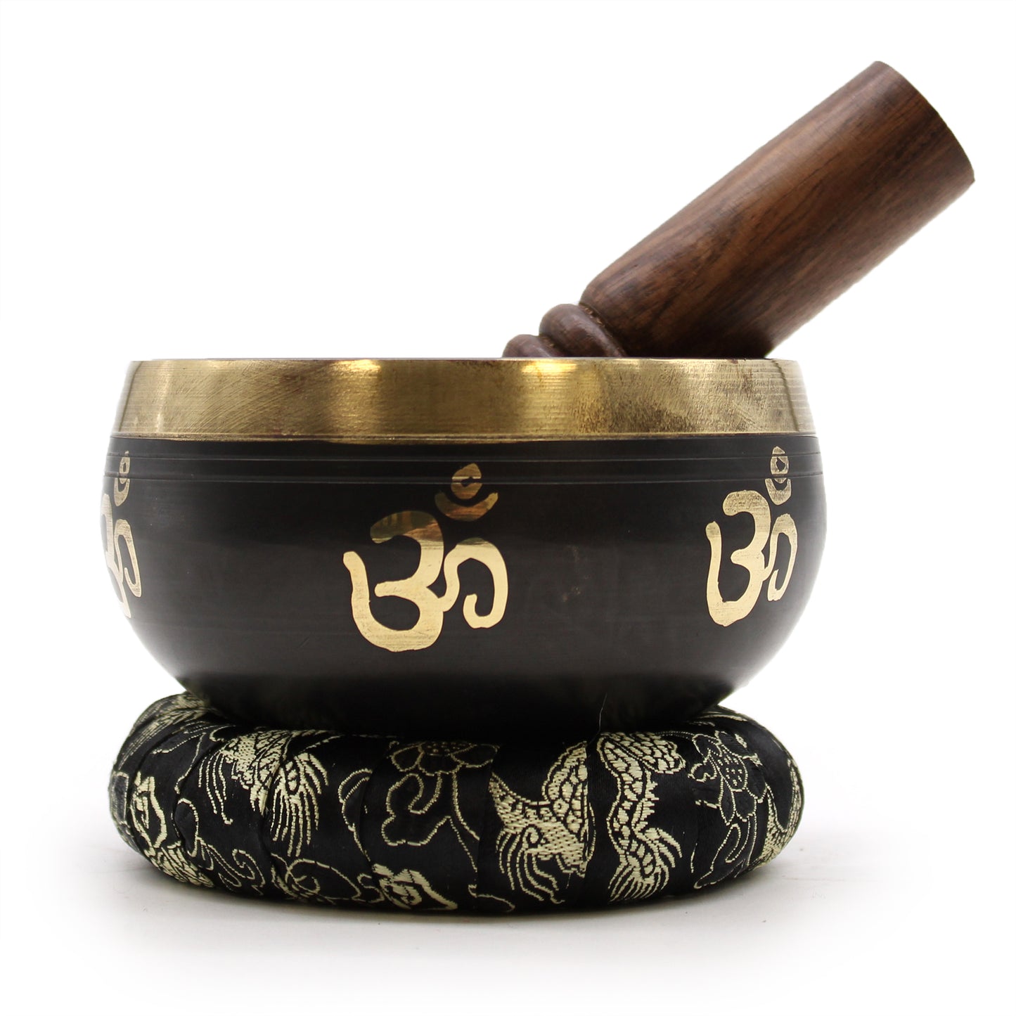 Black & Gold Brass Singing Bowl – Yoga Om (9cm) | High Tone for Clarity & Calm