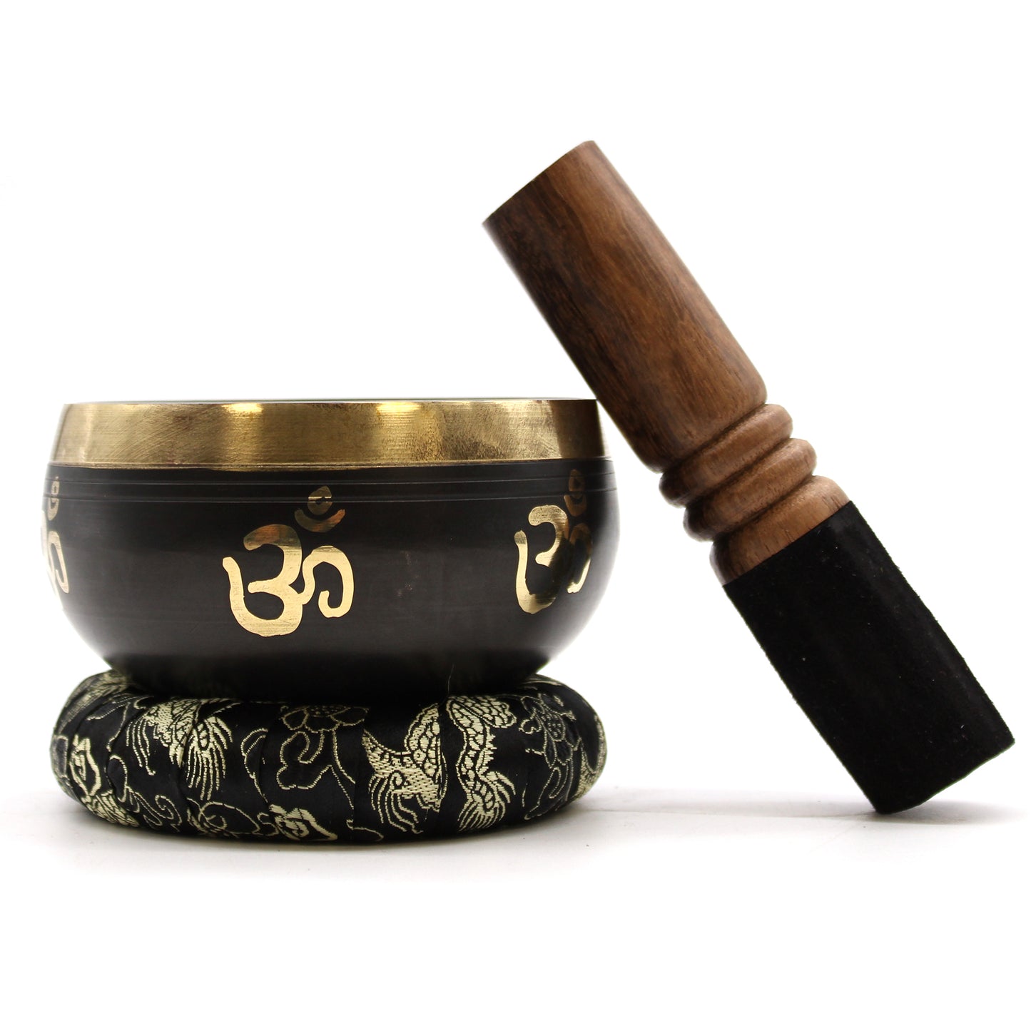 Black & Gold Brass Singing Bowl – Yoga Om (9cm) | High Tone for Clarity & Calm