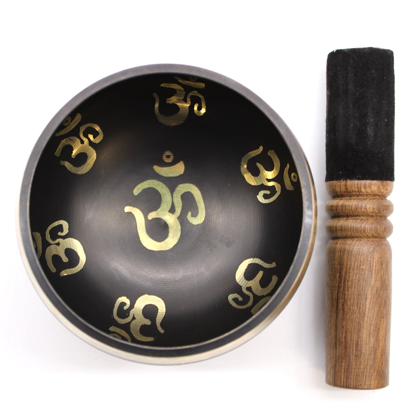 Black & Gold Brass Singing Bowl – Yoga Om (9cm) | High Tone for Clarity & Calm