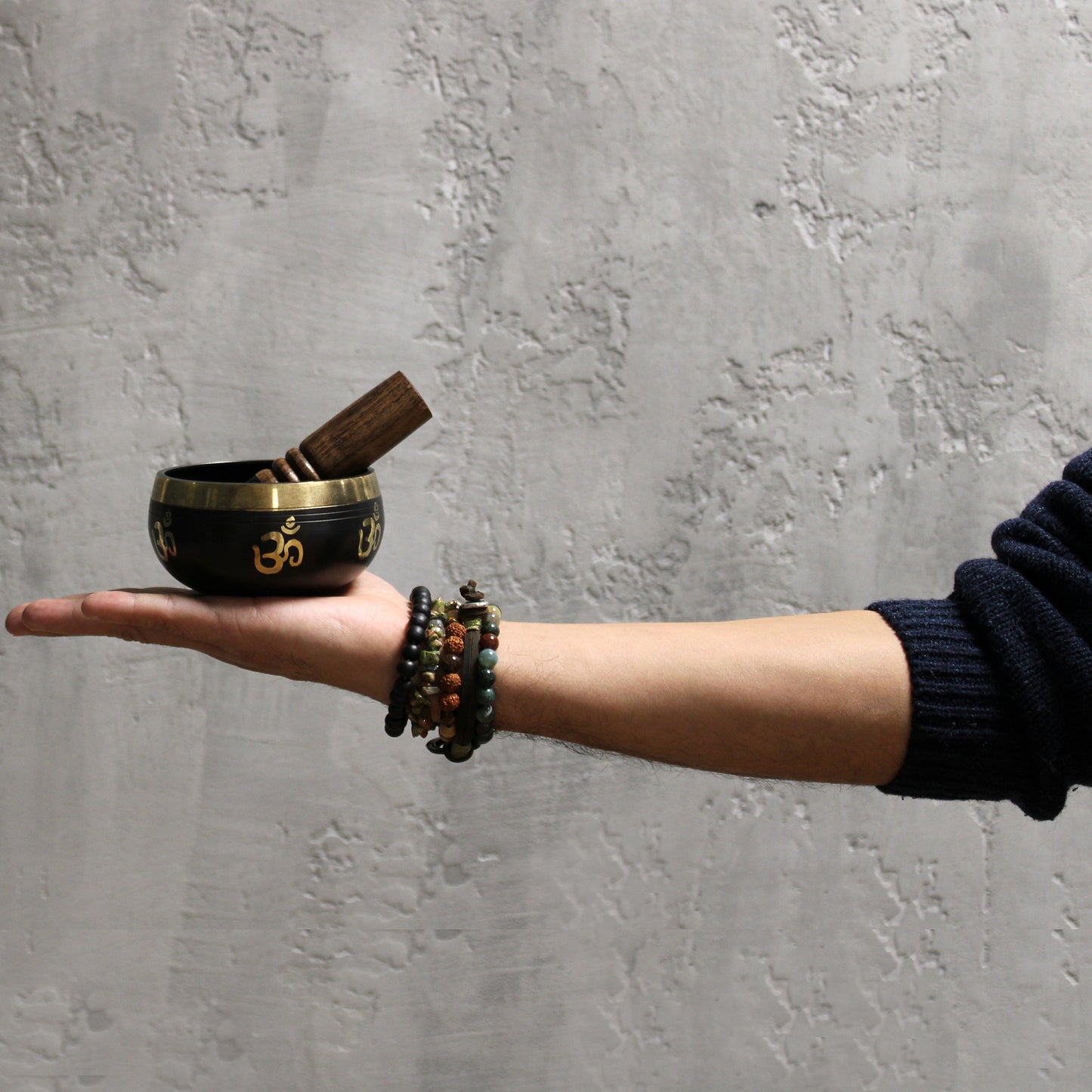 Black & Gold Brass Singing Bowl – Yoga Om (9cm) | High Tone for Clarity & Calm
