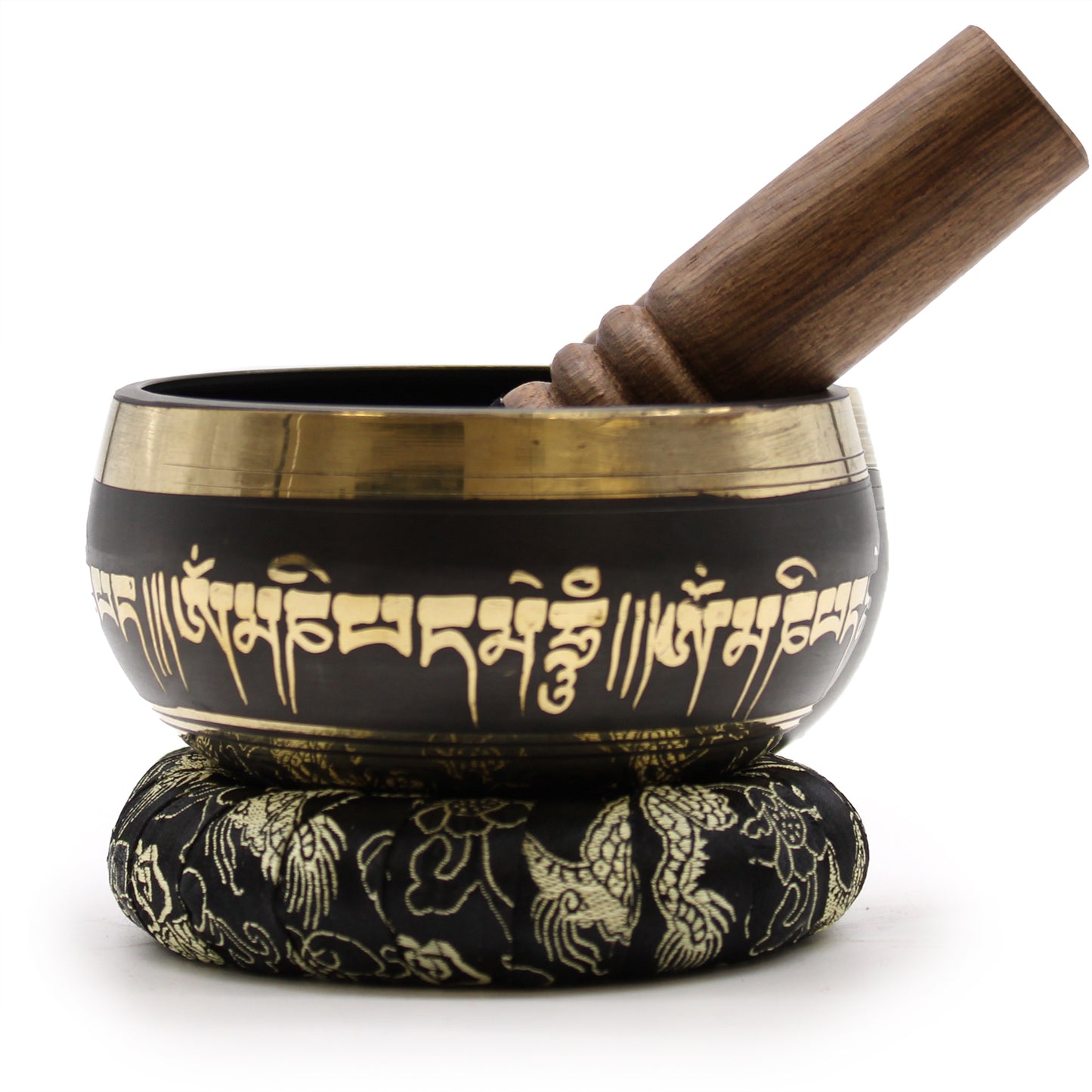 Black & Gold Brass Singing Bowl – Lotus Flower (9cm) | High Tone for Clarity & Calm
