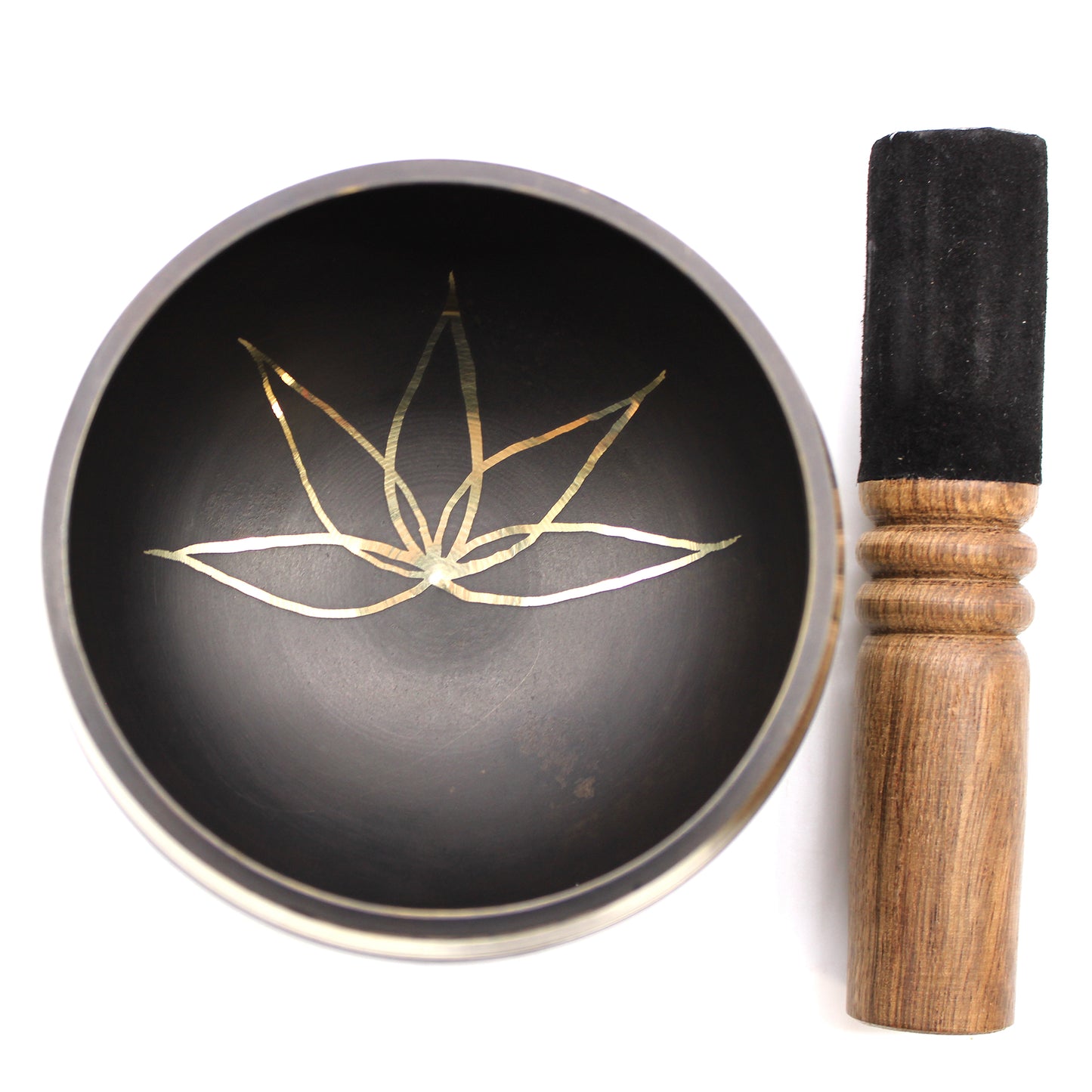 Black & Gold Brass Singing Bowl – Lotus Flower (9cm) | High Tone for Clarity & Calm