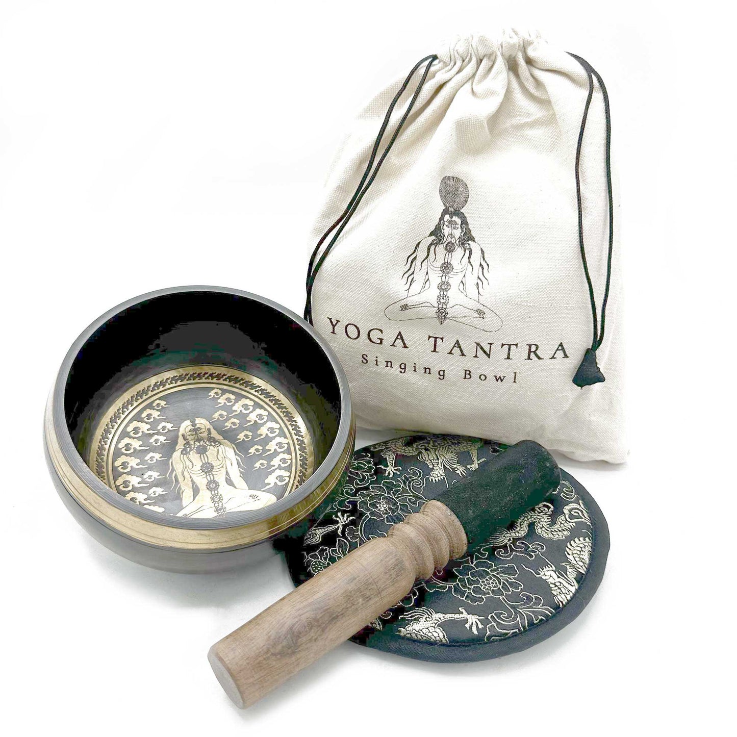 Hand Beaten & Engraved Tibetan Singing Bowl Set – Yoga Tantra (14cm) | Rich, Meditative Tones for Spiritual Practice