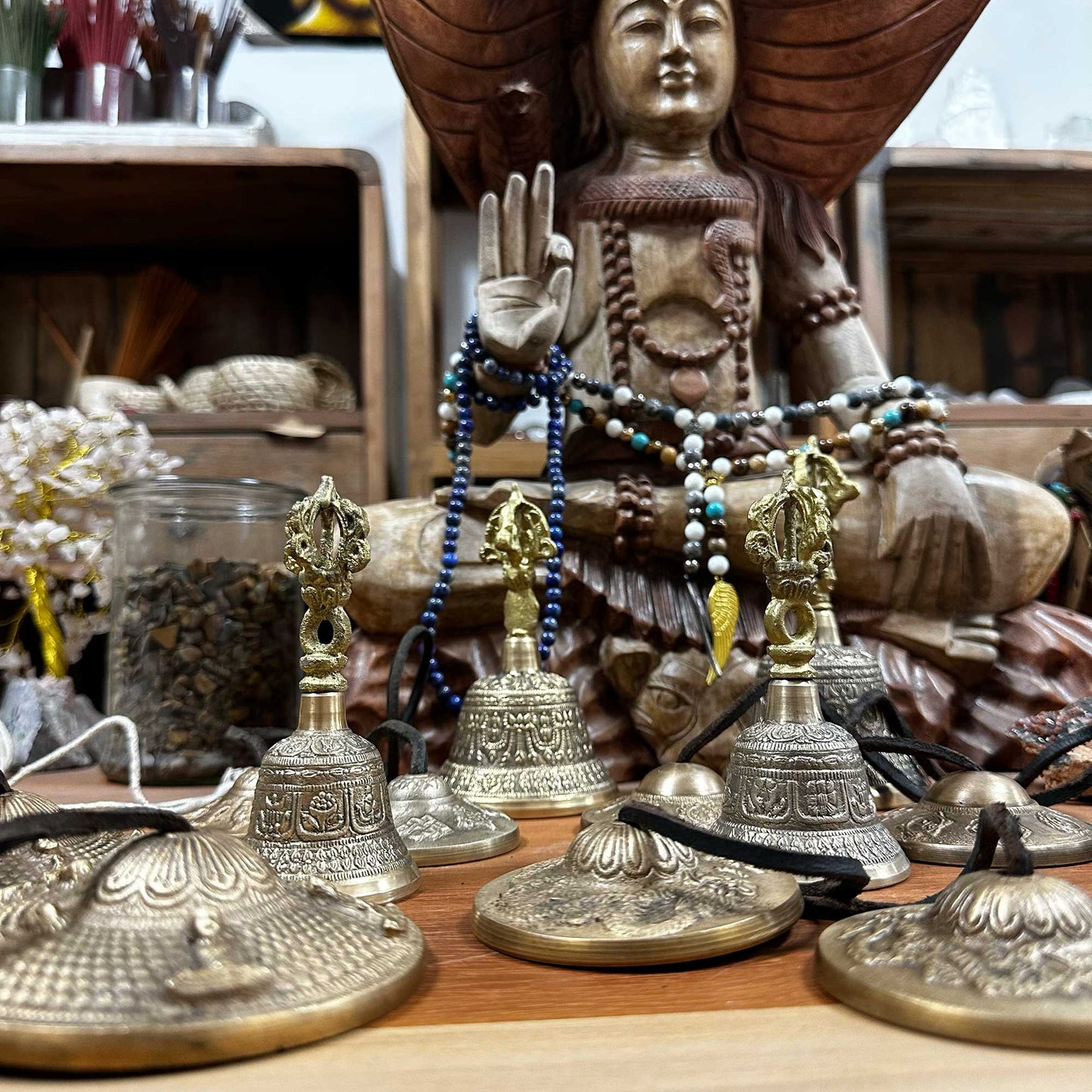 Tibetan Brass Hand Bell – Medium | Calming, Resonant & Artisan-Crafted