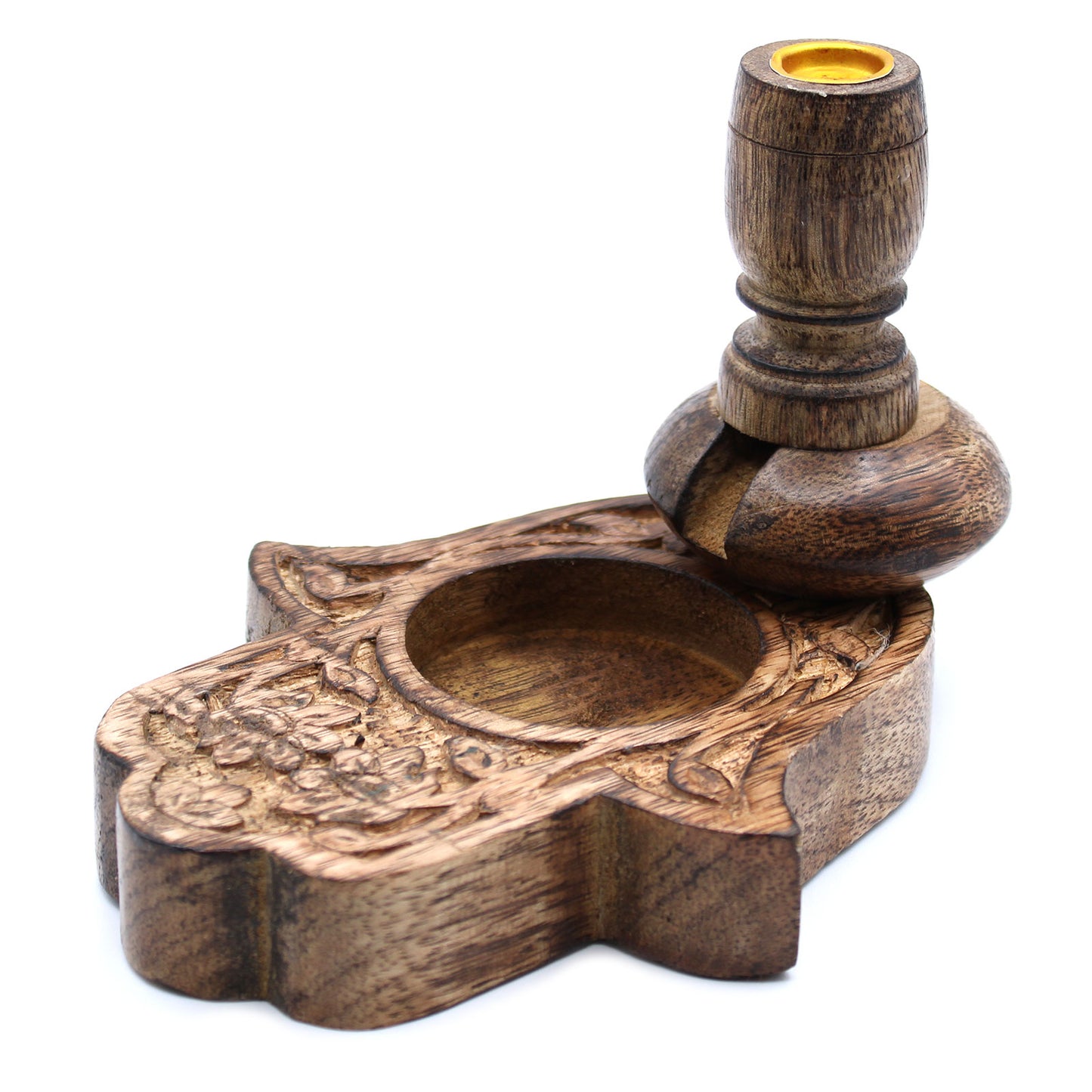 Hamsa Mango Wood Backflow Incense Burner – Small | Handcrafted Spiritual Smoke Cascade Burner
