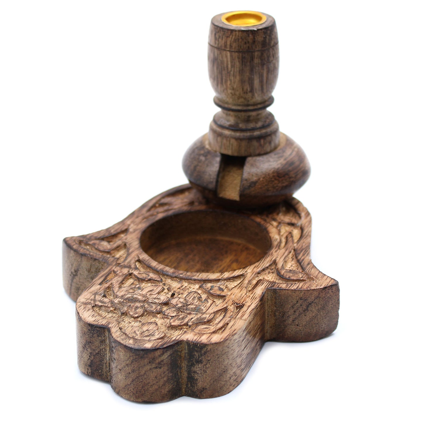Hamsa Mango Wood Backflow Incense Burner – Small | Handcrafted Spiritual Smoke Cascade Burner