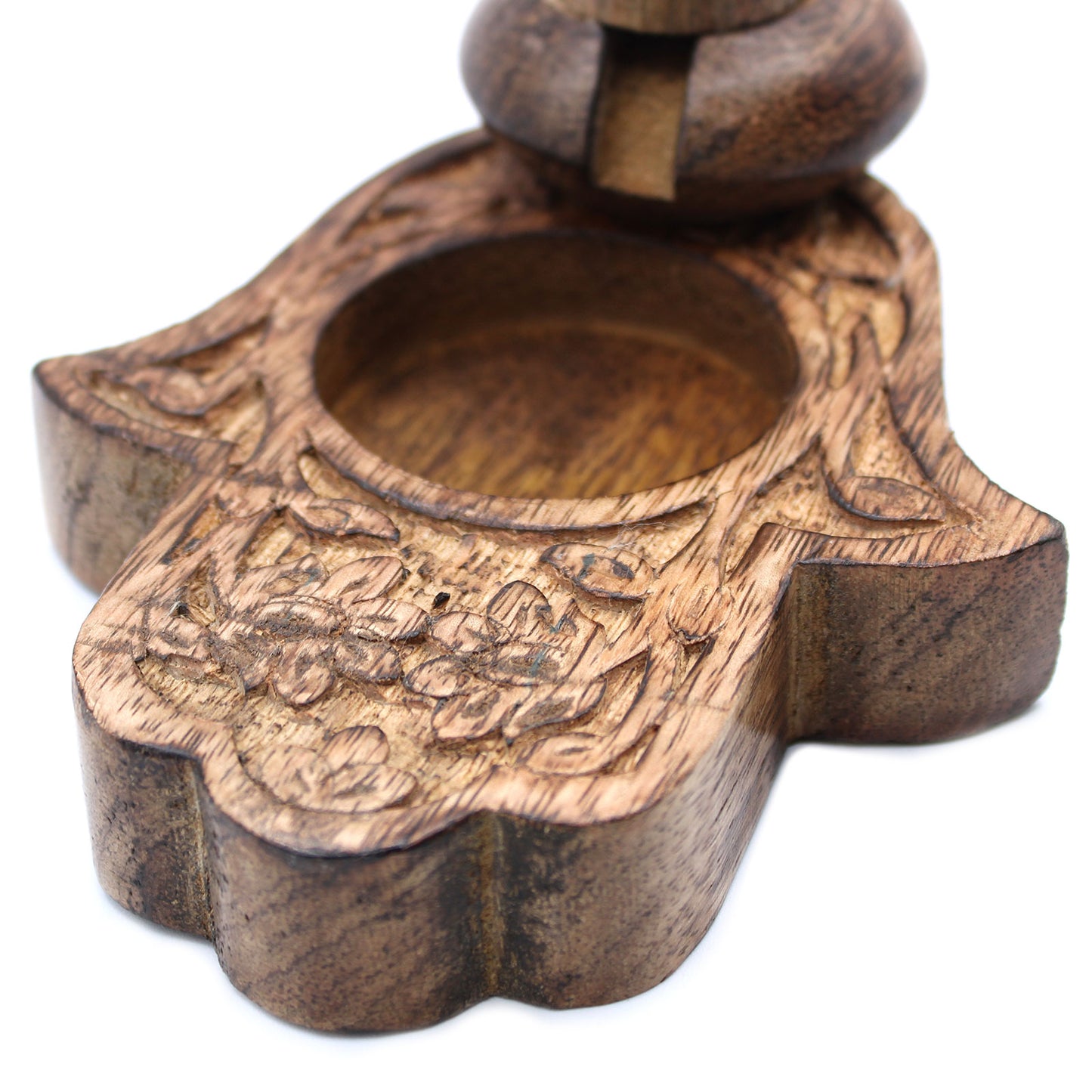 Hamsa Mango Wood Backflow Incense Burner – Small | Handcrafted Spiritual Smoke Cascade Burner