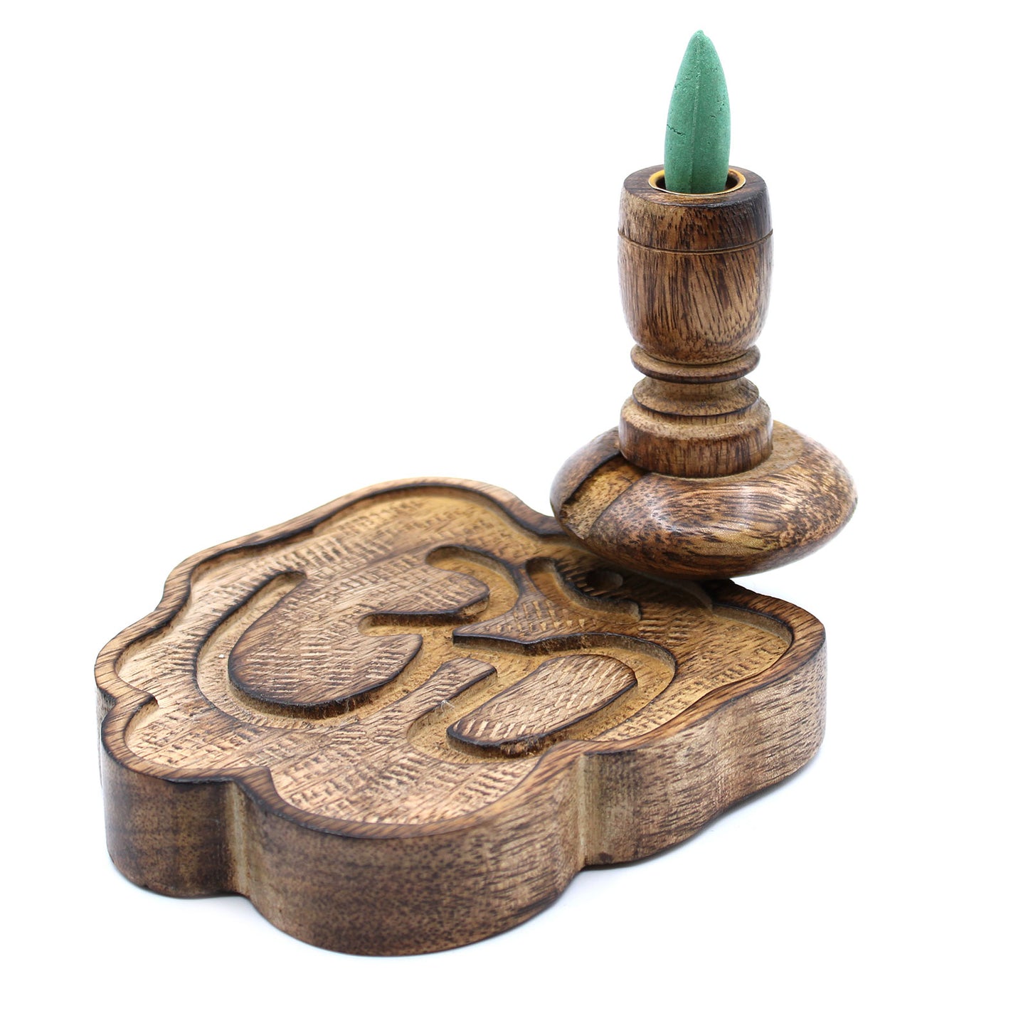 Om Mango Wood Backflow Incense Burner – Small | Handcrafted Burner for Spiritual Ambiance