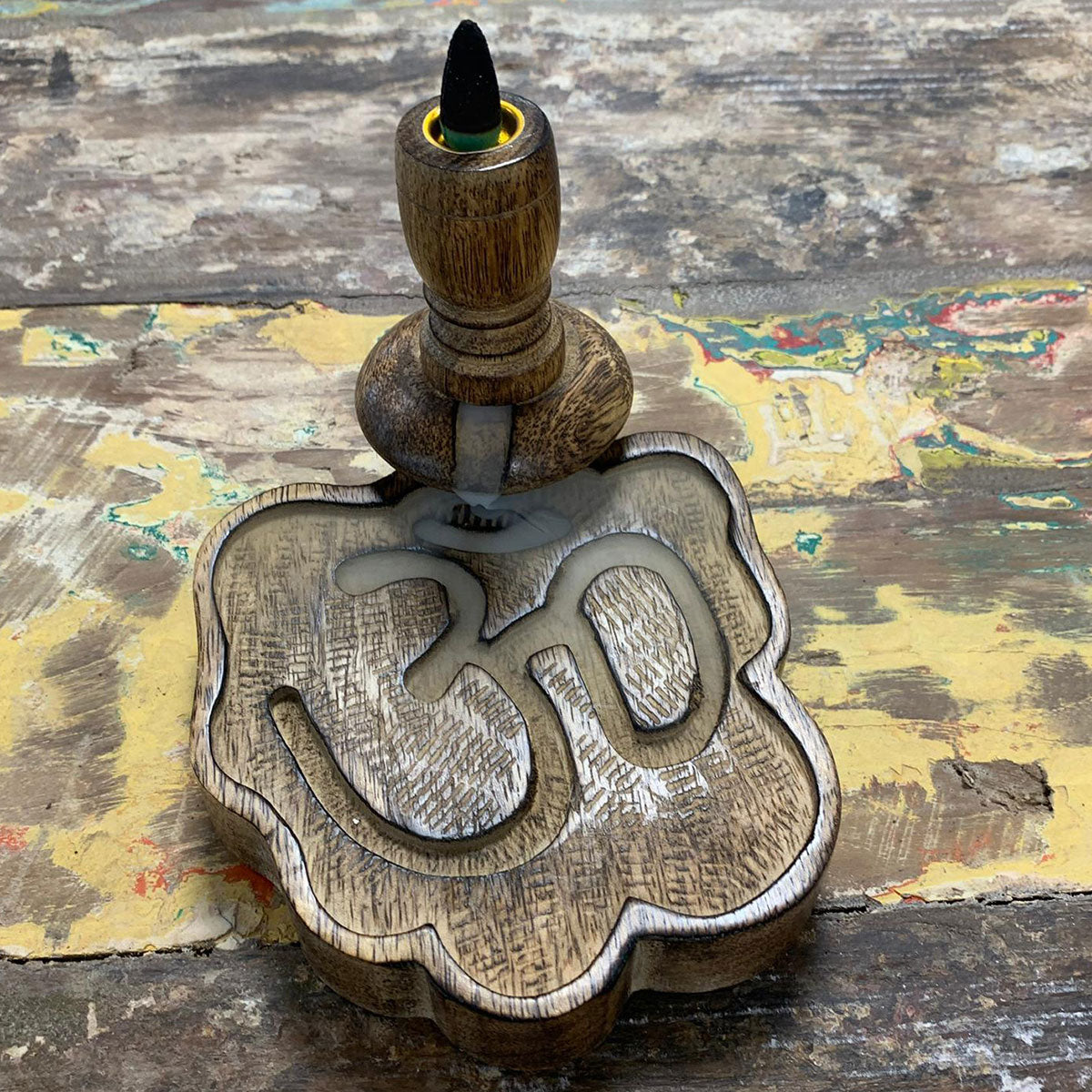 Om Mango Wood Backflow Incense Burner – Small | Handcrafted Burner for Spiritual Ambiance