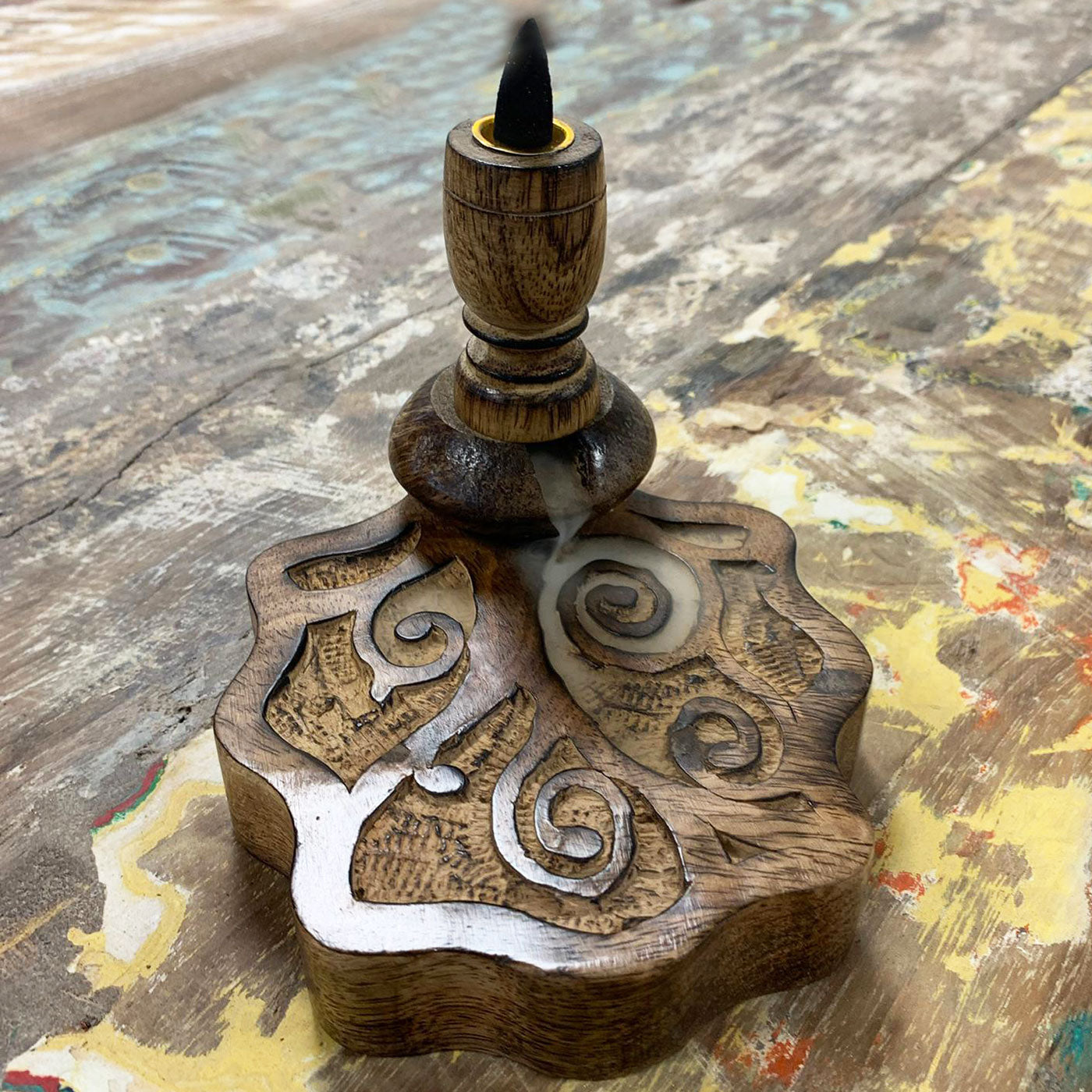Tree of Life Mango Wood Backflow Incense Burner – Small | Nature-Inspired Handcrafted Cascade Burner