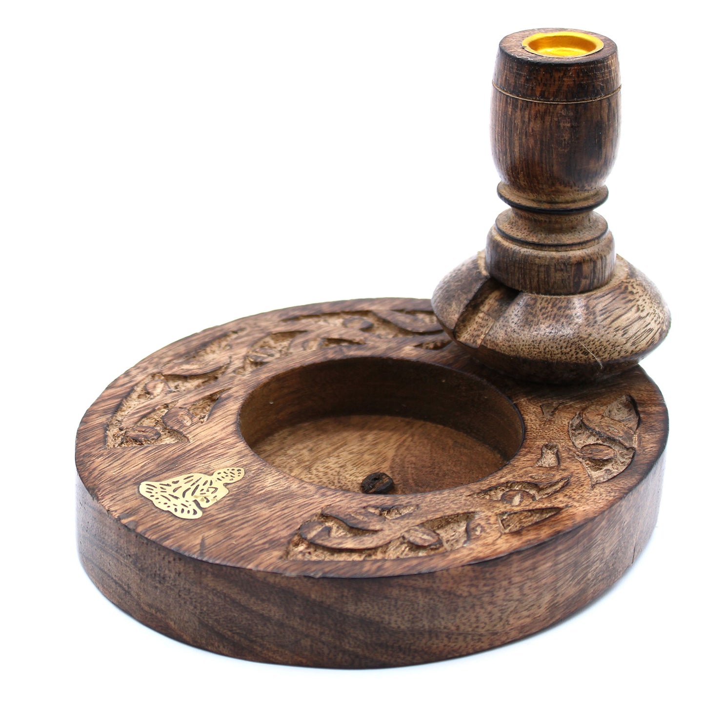 Brass Buddha Mango Wood Backflow Incense Burner – Small | Handcrafted Wooden Burner with Peaceful Aura