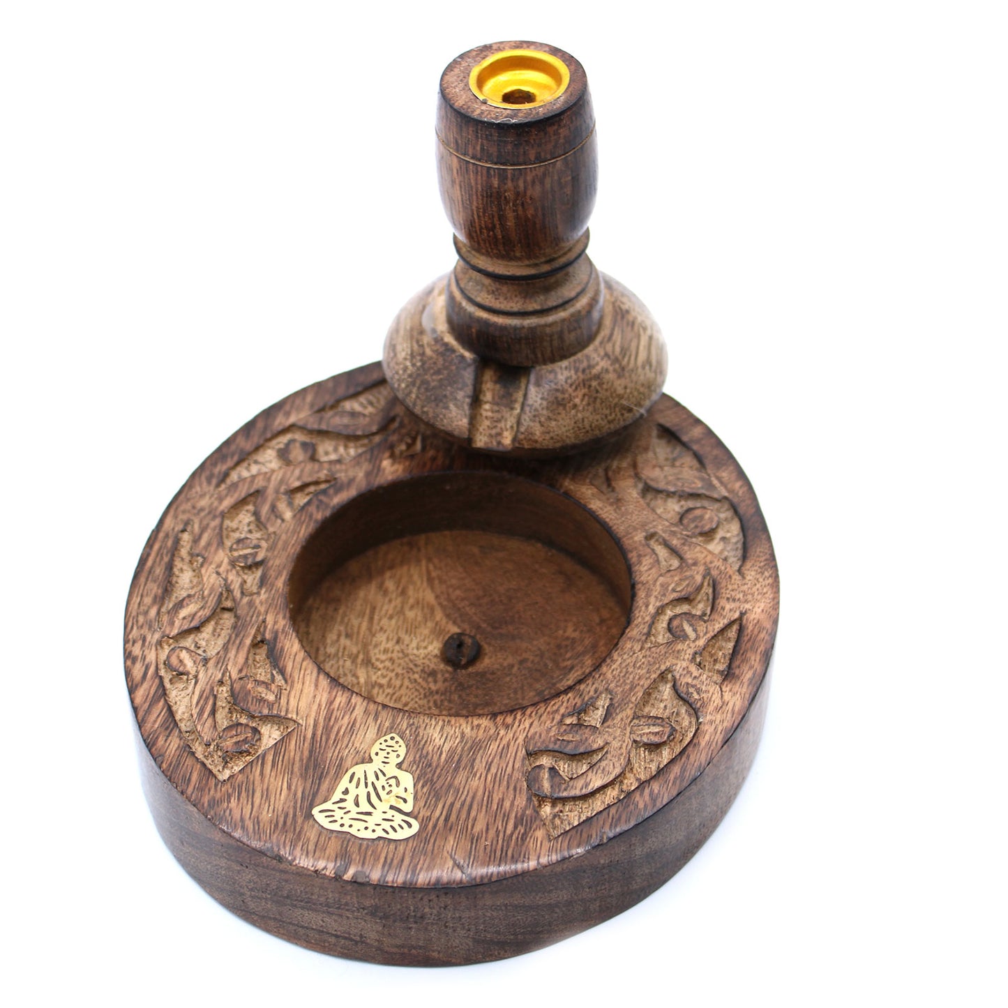 Brass Buddha Mango Wood Backflow Incense Burner – Small | Handcrafted Wooden Burner with Peaceful Aura