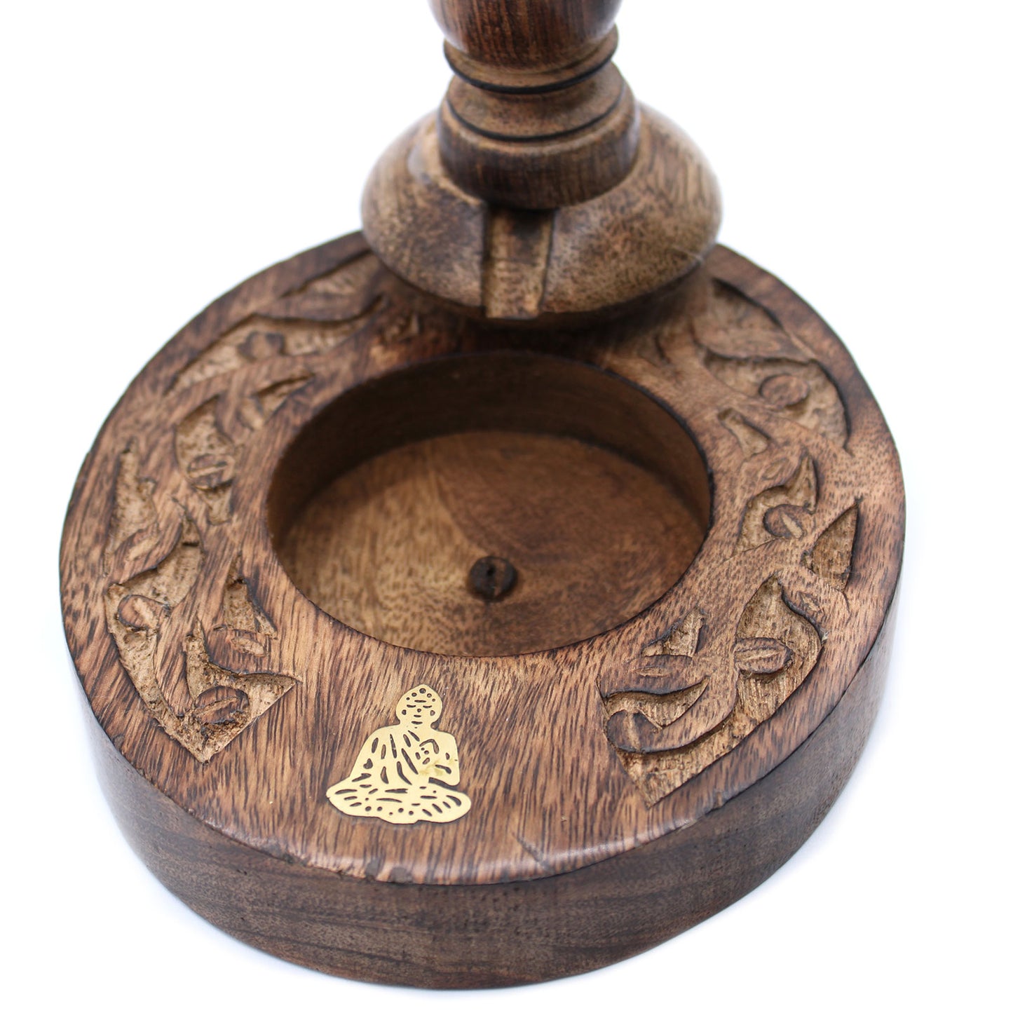 Brass Buddha Mango Wood Backflow Incense Burner – Small | Handcrafted Wooden Burner with Peaceful Aura