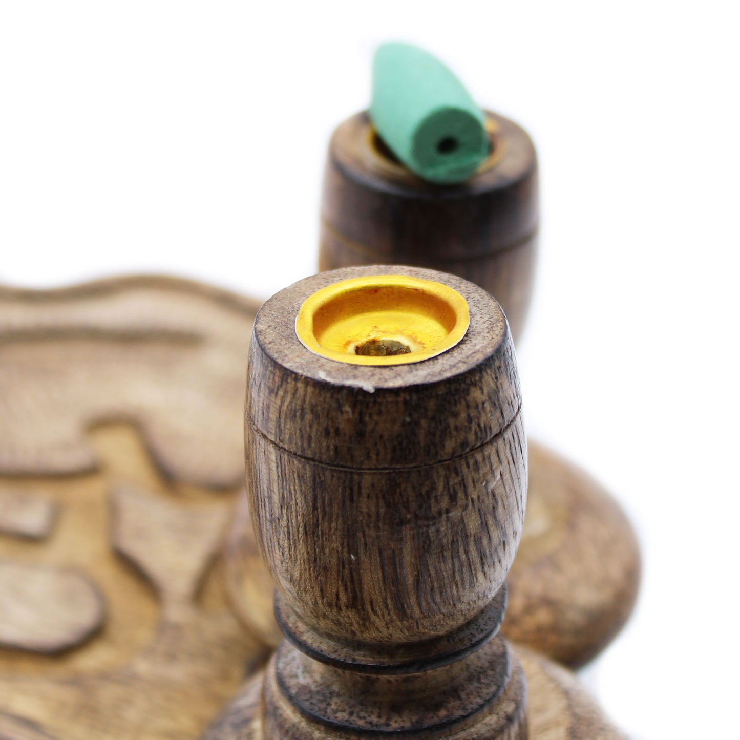 Brass Buddha Mango Wood Backflow Incense Burner – Small | Handcrafted Wooden Burner with Peaceful Aura