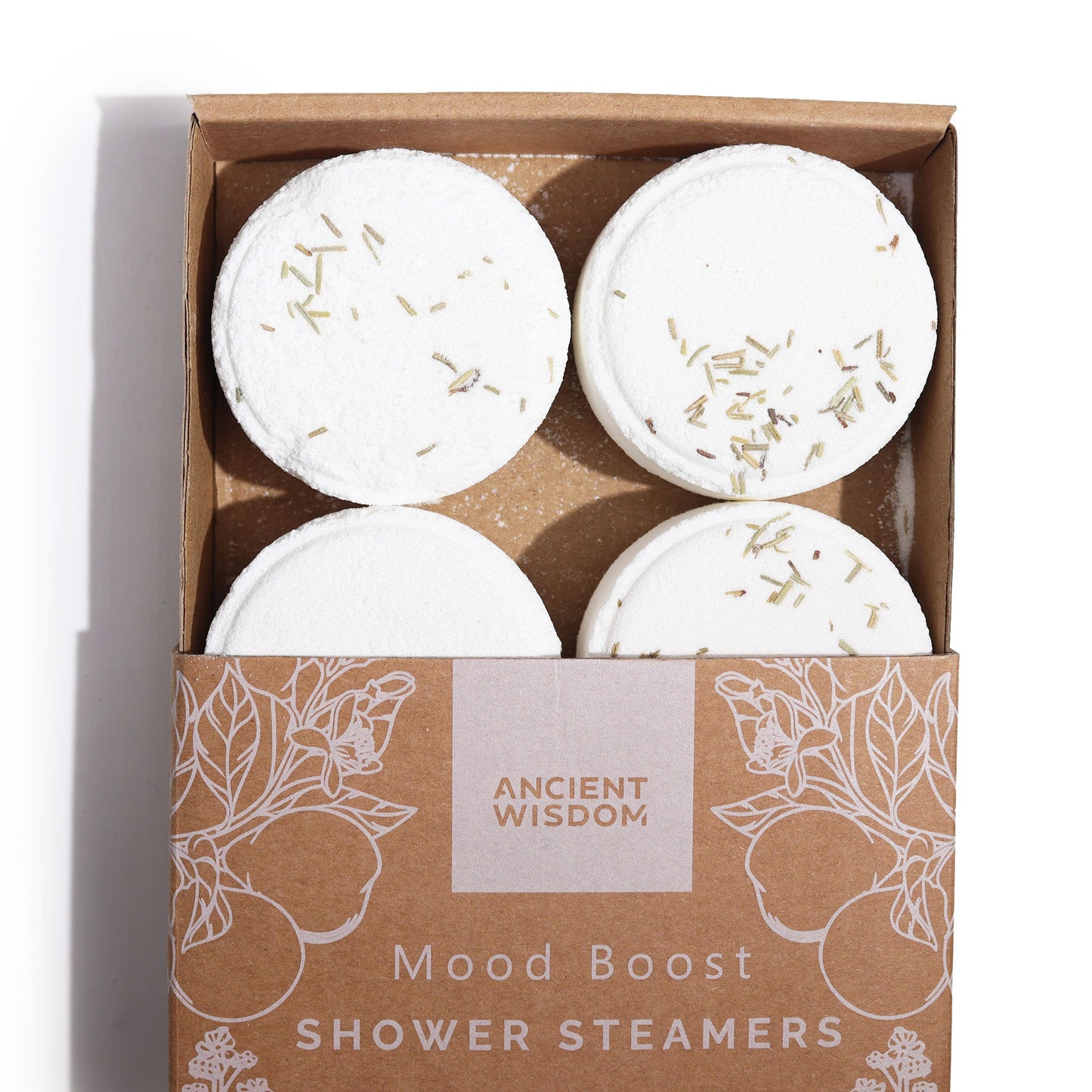 Mood Boost Aromatherapy Shower Steamers – Set of 4 x 50g | Grapefruit, Bergamot, Rosemary, & Lemon Tea Tree Essential Oils with Dried Rosemary
