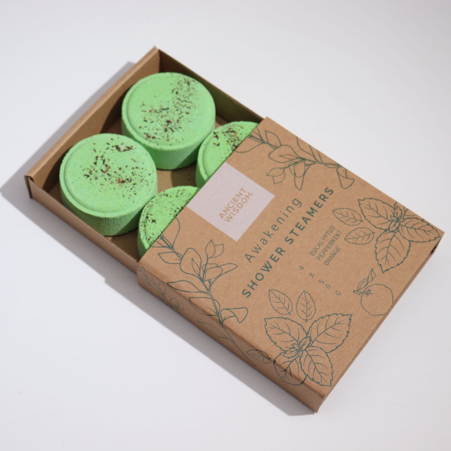 Awakening Aromatherapy Shower Steamers – Set of 4 x 50g | Orange, Eucalyptus & Peppermint Essential Oils with Dried Hisbiscus
