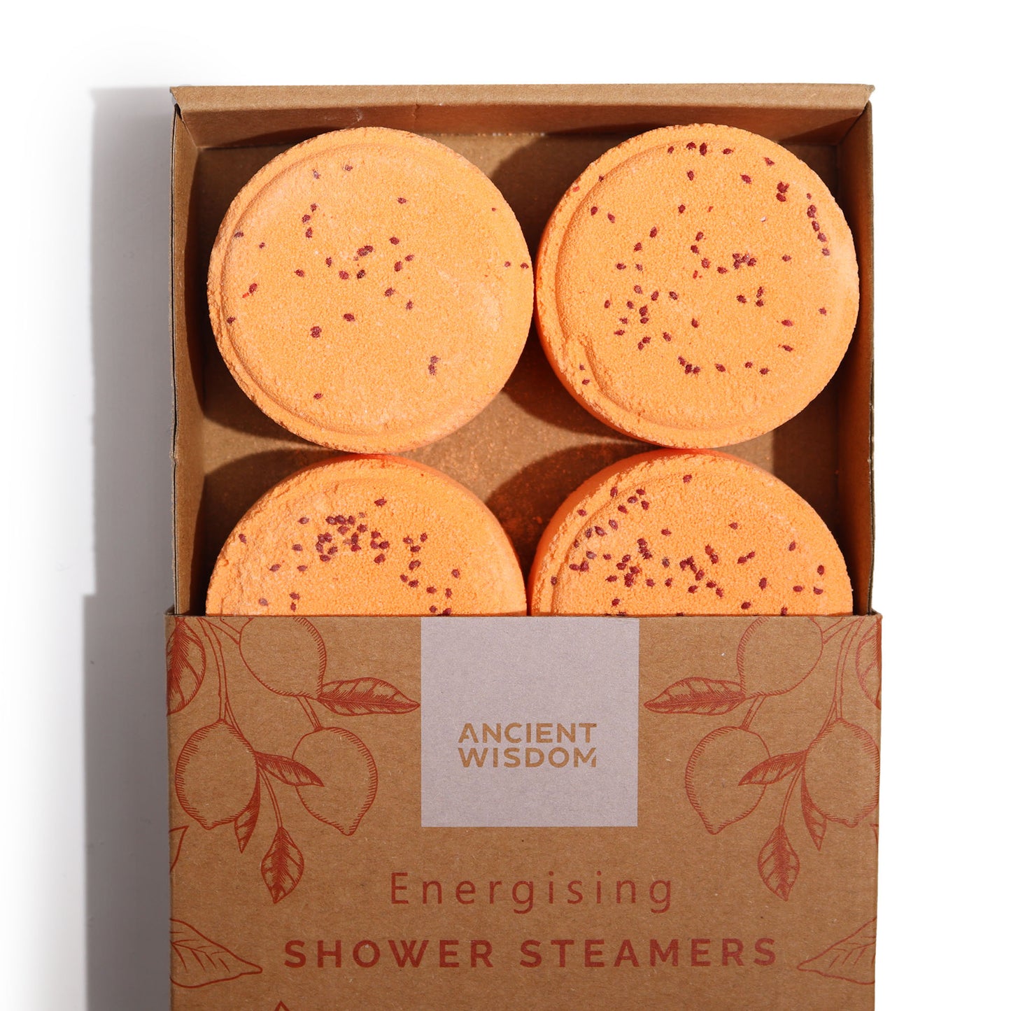 Energising Aromatherapy Shower Steamers – Set of 4 x 50g | Peppermint, Frankincense & Lemon Essential Oils with Cranberry Seeds