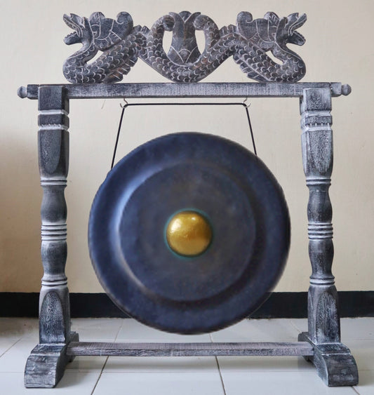 Black Healing Gong with Antique Stand – Small (35cm) | Handmade, Resonant & Spiritual Décor