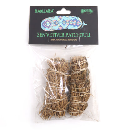 Banjara Zen Vetiver & Patchouli Smudge Sticks – 2-Pack | Grounding & Calming Earth Blend