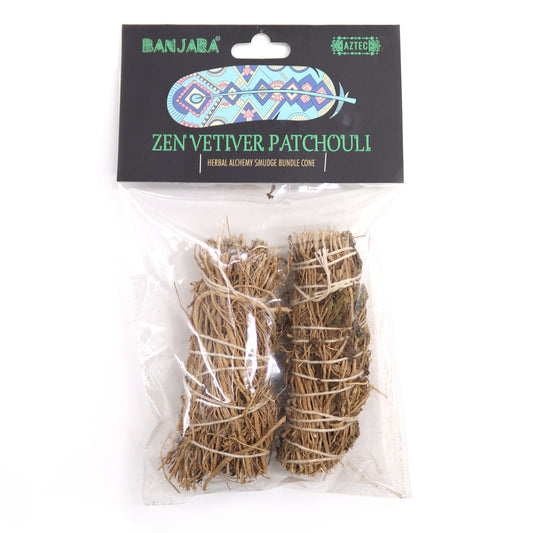 Banjara Zen Vetiver & Patchouli Smudge Sticks – 2-Pack | Grounding & Calming Earth Blend