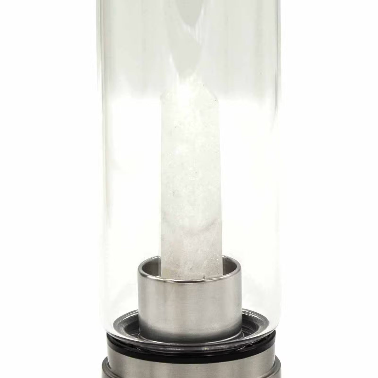 Clear Quartz Obelisk Crystal Infused Glass Bottle – 500ml | Stainless Steel Cap & Base