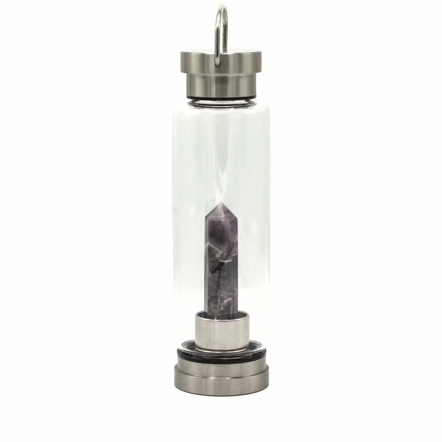Amethyst Obelisk Crystal Infused Glass Bottle – 500ml | Stainless Steel Cap & Base