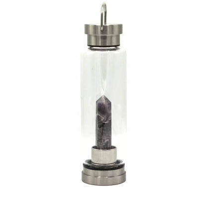 Amethyst Obelisk Crystal Infused Glass Bottle – 500ml | Stainless Steel Cap & Base