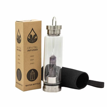Amethyst Obelisk Crystal Infused Glass Bottle – 500ml | Stainless Steel Cap & Base
