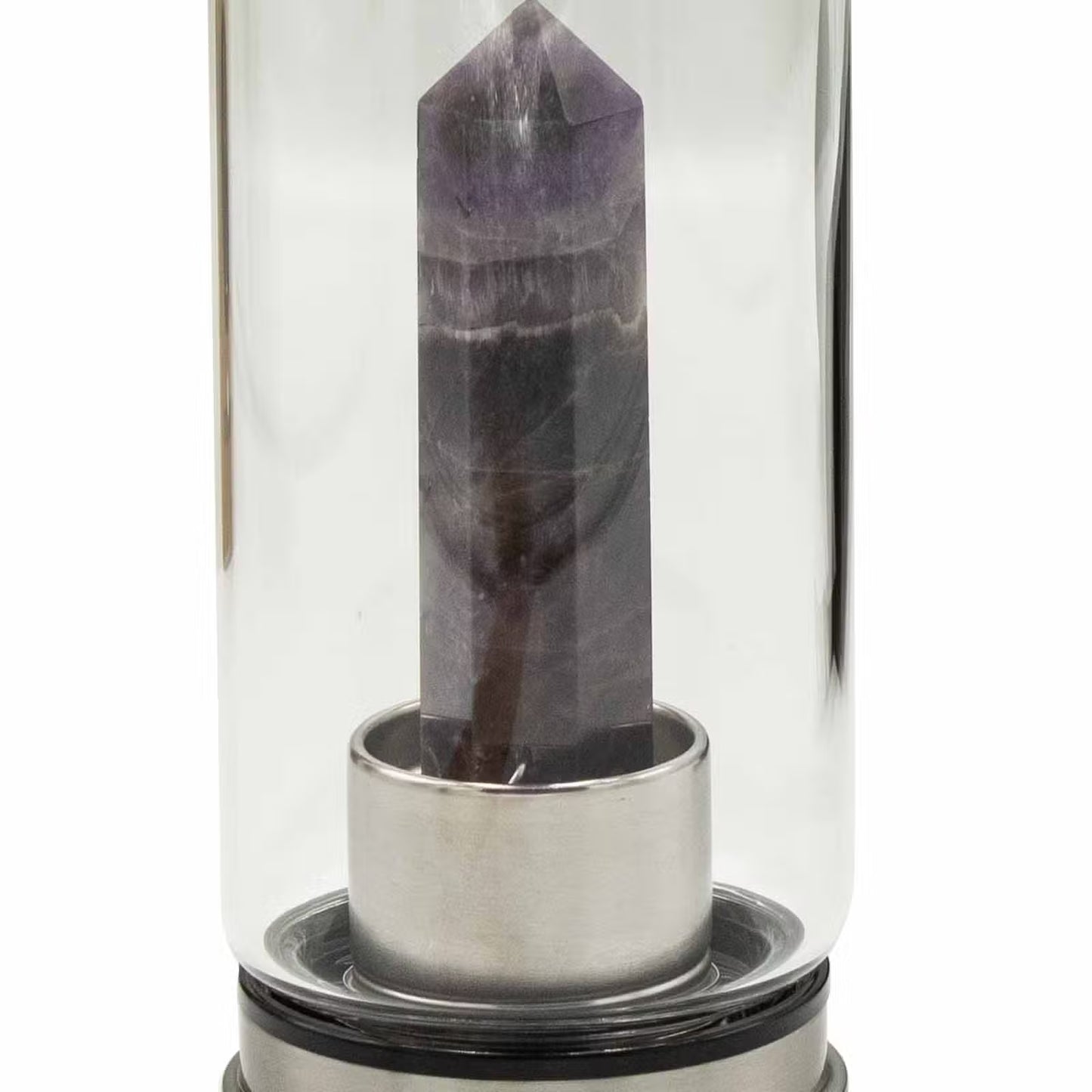 Amethyst Obelisk Crystal Infused Glass Bottle – 500ml | Stainless Steel Cap & Base