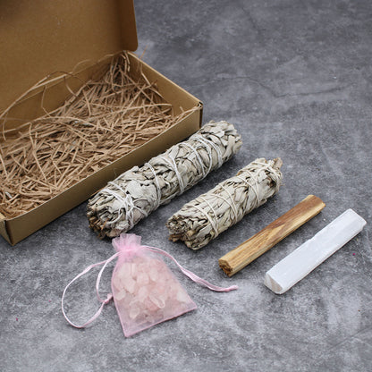 Meditation Energy Cleansing & Smudging Kit – White Sage, Crystals & Palo Santo | Purification & Inner Calm